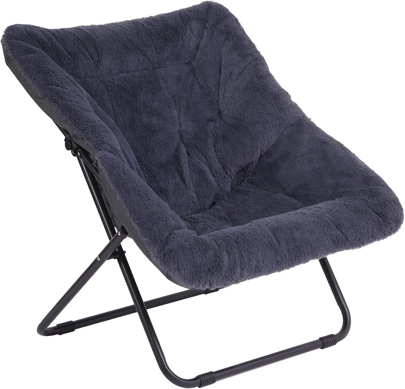 Tiita Saucer Chair, Soft Faux Fur Oversized Folding Accent Chair, Soft Furry Lounge Lazy Chair, Metal Frame Moon Chair for Bedroom, Living Room, Dorm Rooms, Garden and Courtyard Navy0 Square Chair