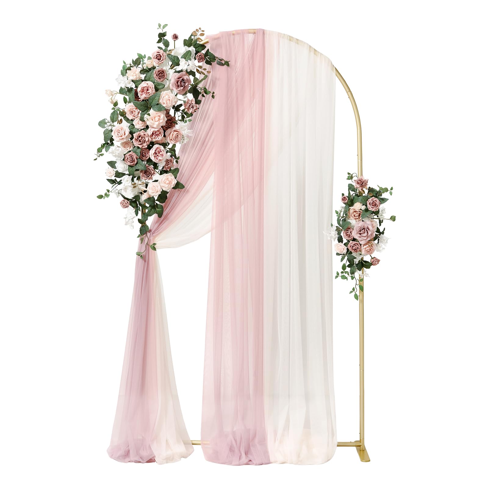 Ling's moment Wedding Arch Backdrop Stand with Flowers - 7.2FT Metal Arch Frame with Drapes for Ceremony Decor - Artificial Floral Birthday Party, Bridal Shower, Outdoor Garden, Pink Dusty Rose, Gold