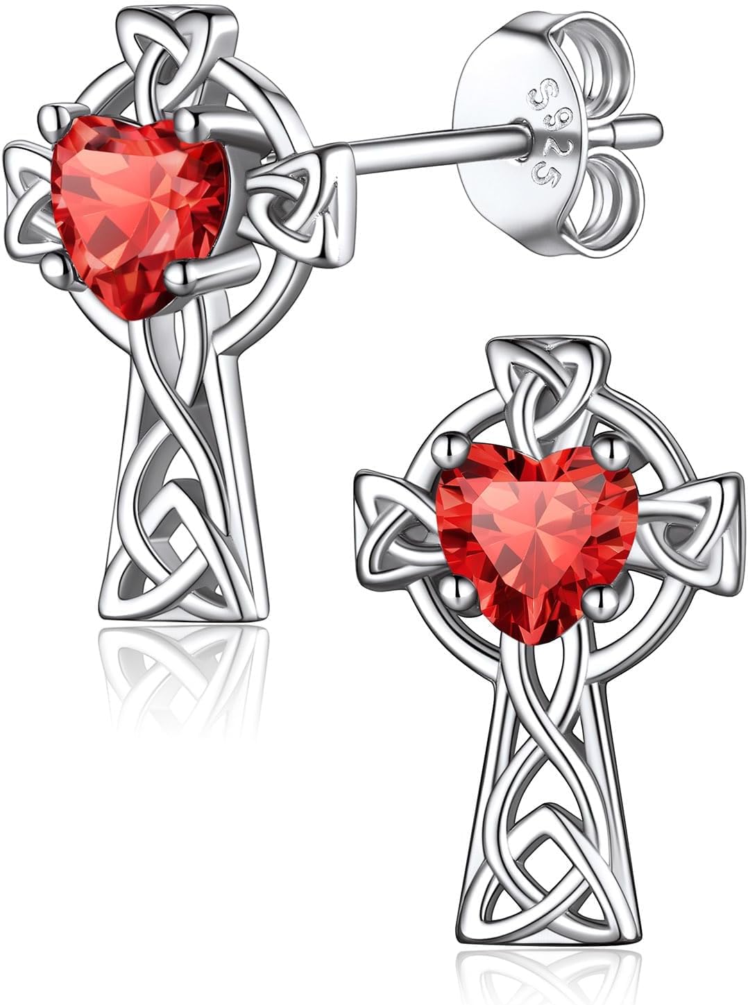 FaithHeart 925 Sterling Silver Birthstone Earrings for Women, Dainty Heart/Princess Cut/Celtic Knot/Cross Birthstone Stud Earrings for Women Pure Silver Birthstone Jewelry Gifts for Mom Daughter Wife
