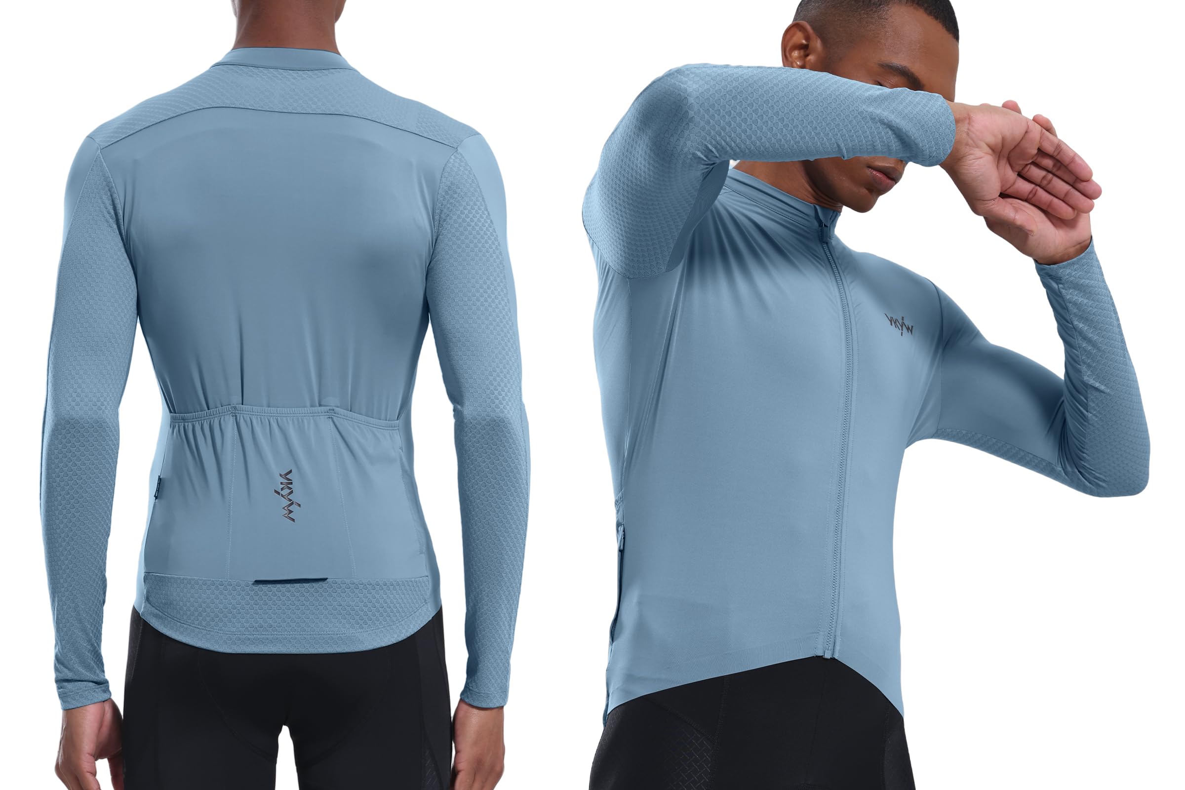 YKYWBIKE Fahrradtrikot für Herren, langärmelig, mit Taschen, Fahrrad-Shirts für Herren, atmungsaktiv, MTB-Biker-Shirts