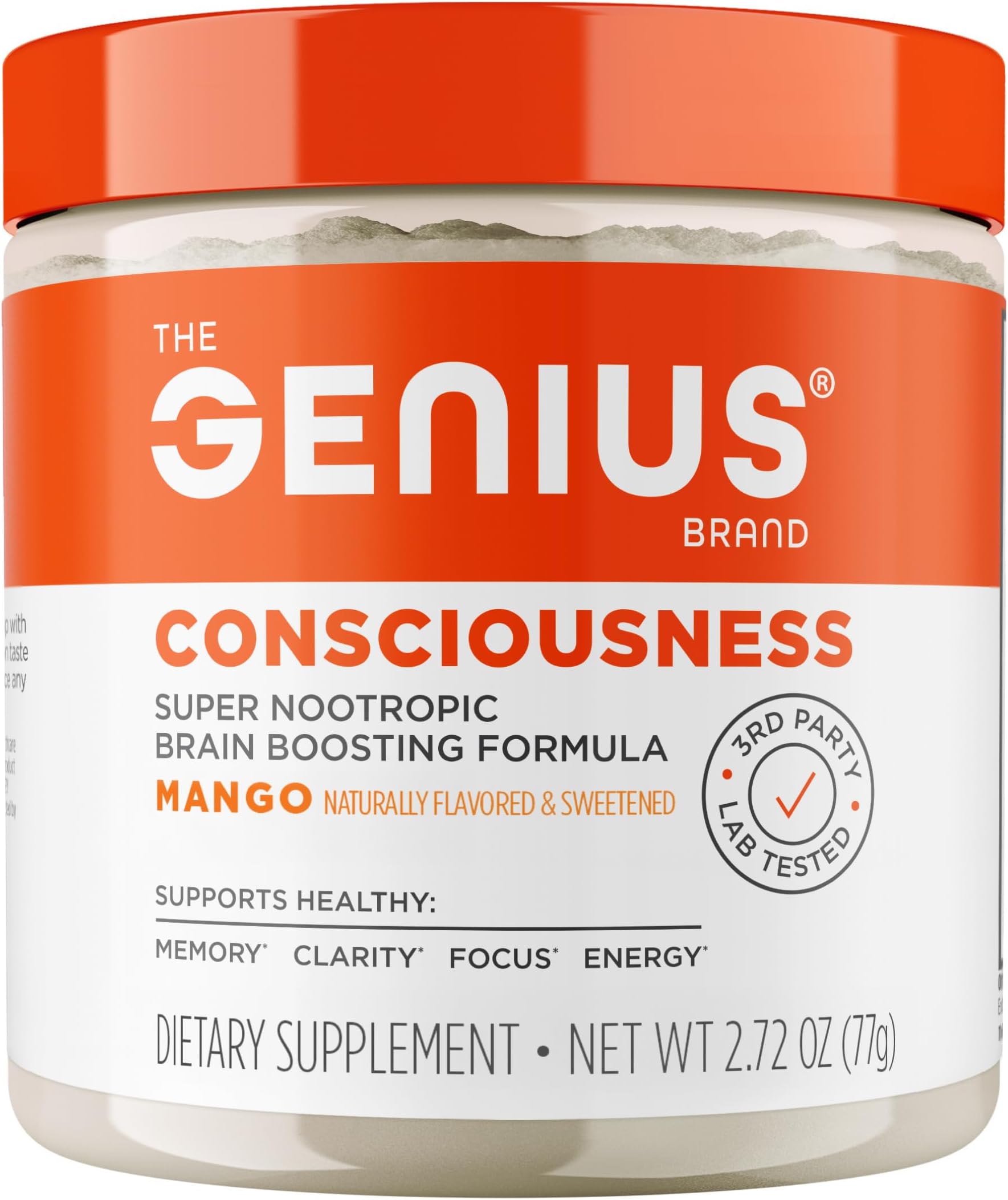 Genius Consciousness, Super Nootropic Brain Supplement Powder, Mango - Boost Focus, Cognitive Function, Concentration & Memory Booster - Alpha GPC & Lions Mane Mushroom for Neuro Energy & IQ