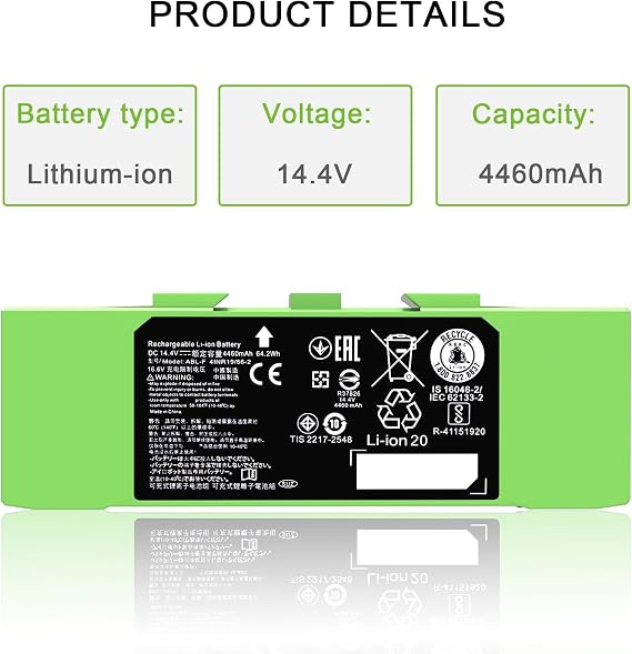 14.4V ABL-F Battery for iRobot Roomba i3 i3+ 3150 i4 i4+ 4150 i7 i7+ j7 j7+ 7158 7150 7550 7558 i8 and e5 5150 e5150 e6 e6198 Replacement Battery for Roomba i & e & j Series 64.2Wh 4460mAh