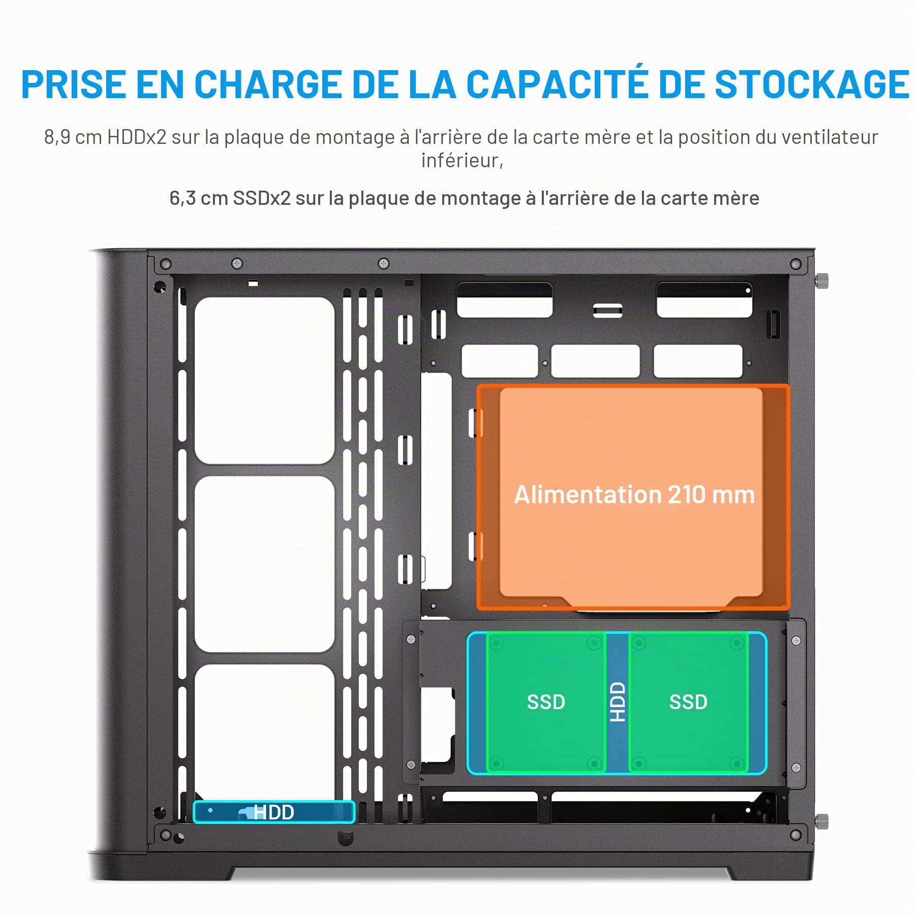 Boîtier SAMA V60 ATX, Verre Incurvé, 7 Vent. ARGB, USB-C, Noir