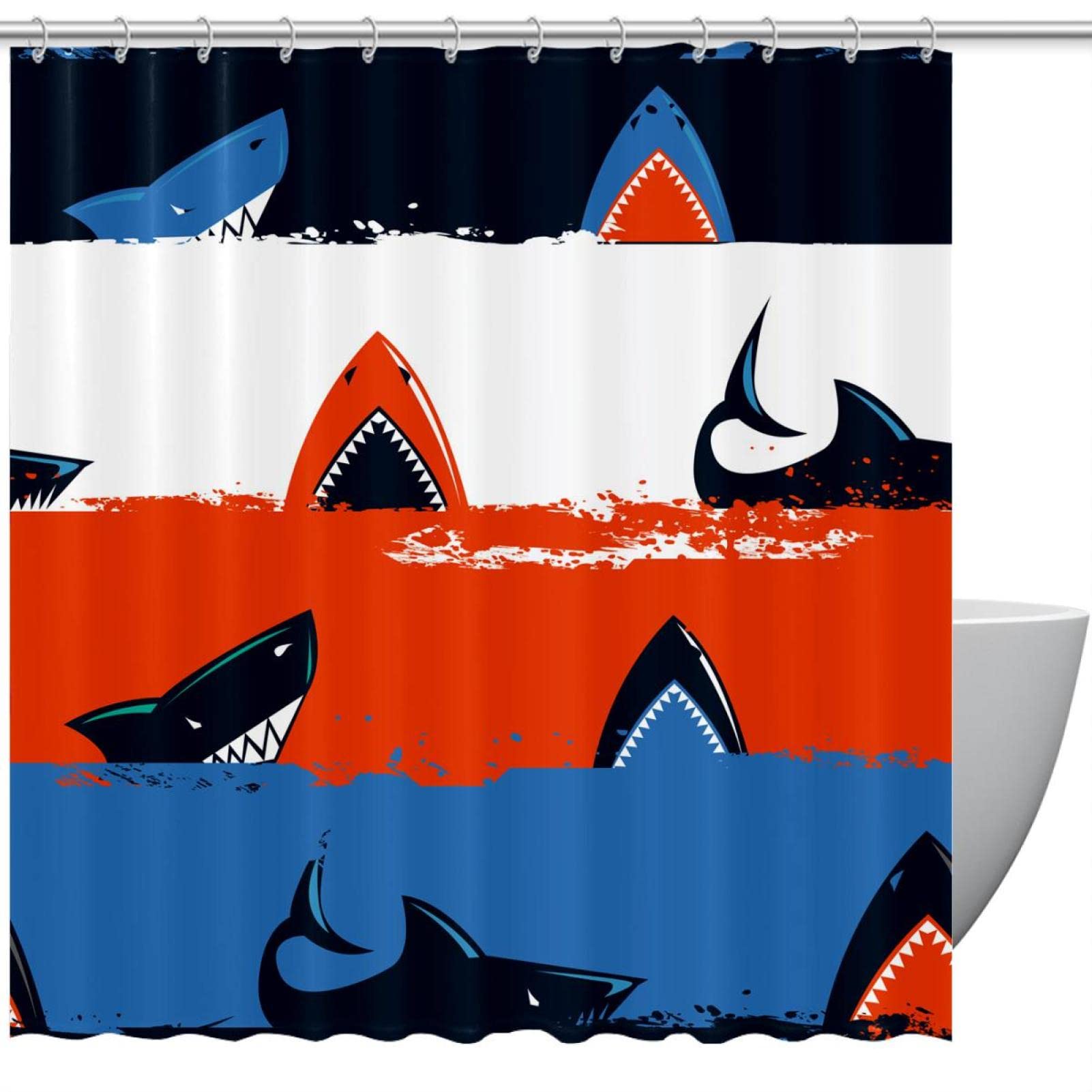 Rideau de douche requin pour salle de bain enfant imperméable 183x183cm bleu rouge