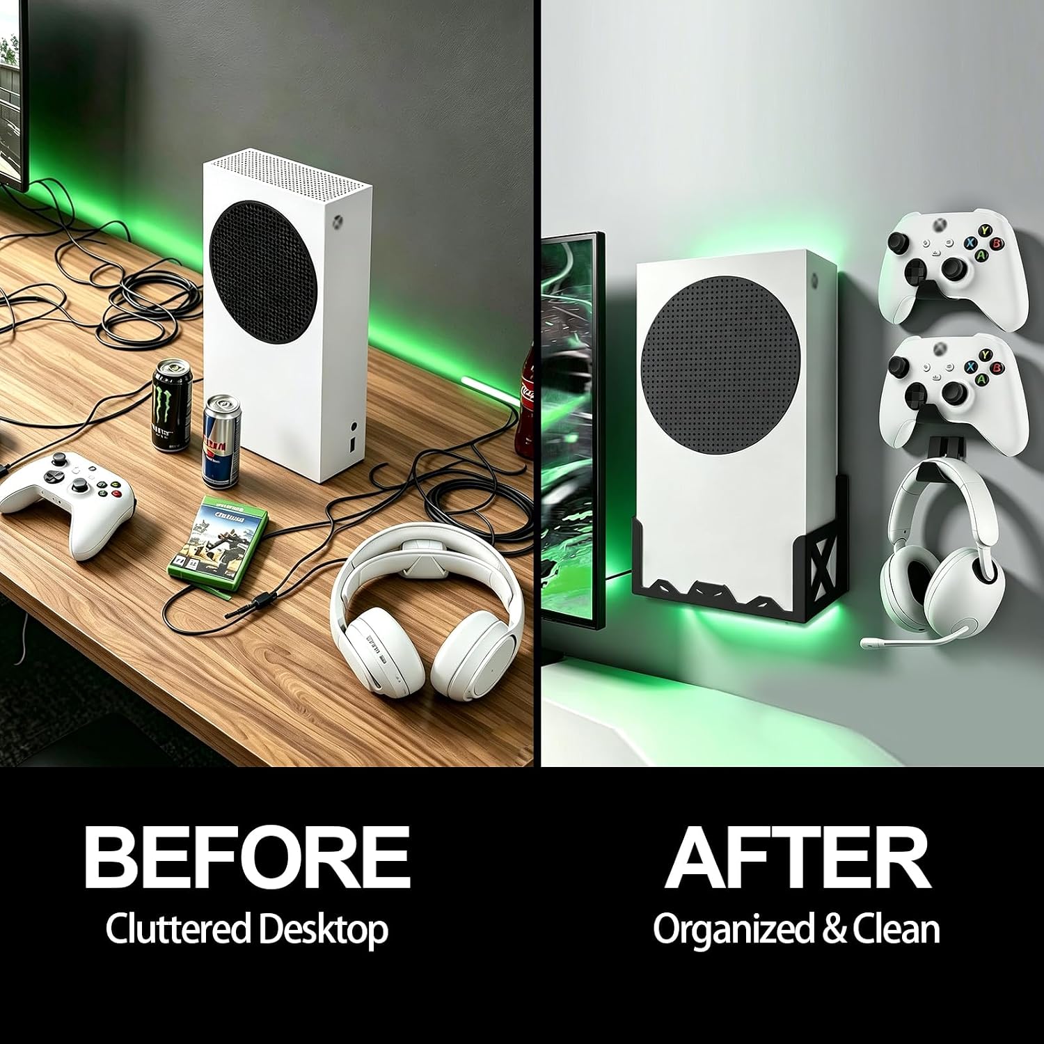 Wall Mount Kit for Xbox Series S,Steel Mount Includes Detachable Controller Holder and Headphone Stand （NOT for Xbox ONE S）