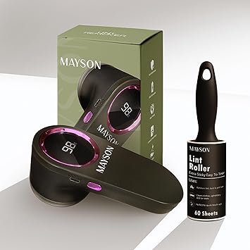 MAYSON Electric Lint Remover with Free 180 Sheet Lint Roller | Rechargeable Fabric Shaver with Digital Display & 240 Mins Runtime – Lint Remover for Clothes, Sweaters, Woolens & Coats (Black)