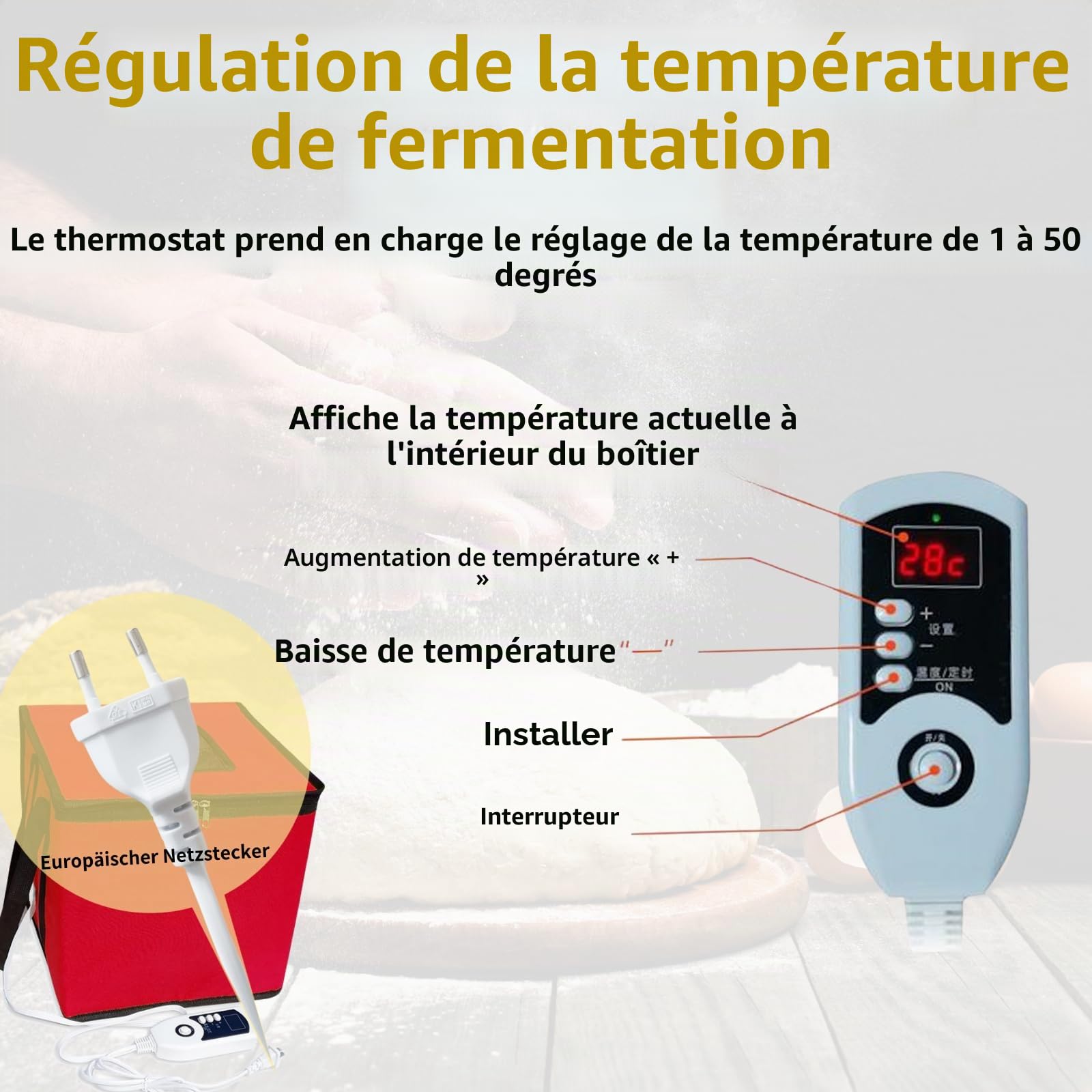 Cloud Fire Boîte de fermentation pliable pour pâte, boîte de fermentation à température réglable avec couvercle, armoire de fermentation multifonctionnelle amovible pour la maison, pain, pizza, yaourt