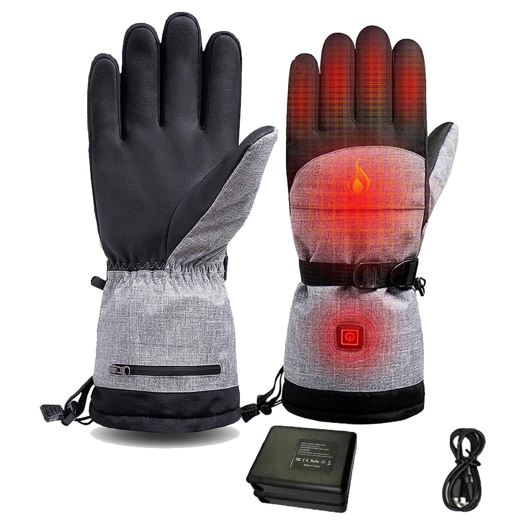 Sottoguanti Riscaldati, Guanti Riscaldati Ricaricabili da 5000mAh/6000mAh Guanti con Batteria Elettrica Scaldamani, Scaldamani da Campeggio Guanti Touchscreen Caldi for Ciclismo all'Aperto Sci Escursi