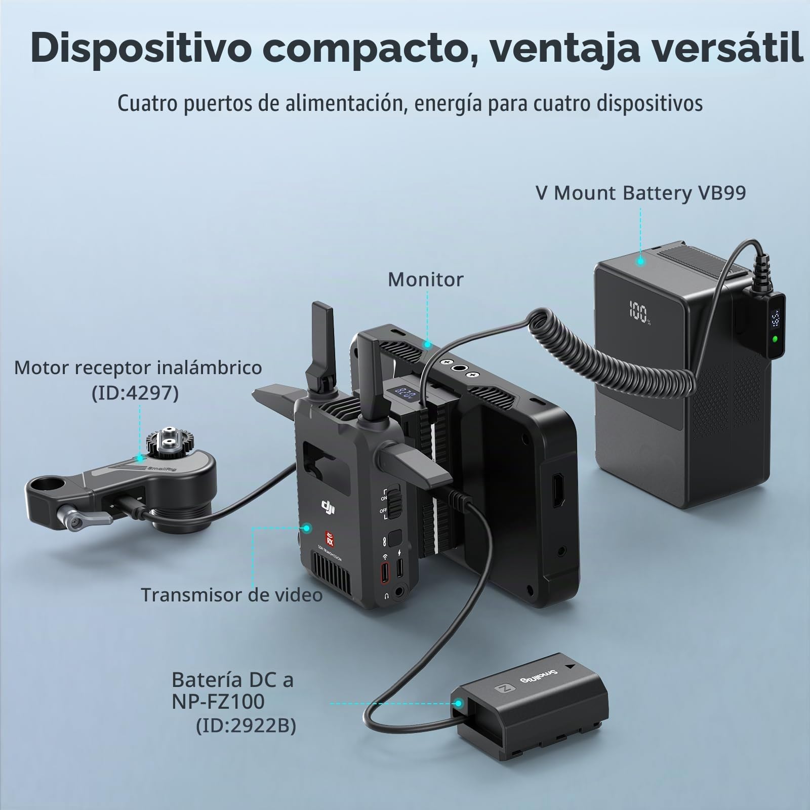 SMALLRIG D-Tap a batería ficticia NP-F de Doble Cara, con USB-C, Puerto de CC, Pantalla LED, para Monitor y transmisores de vídeo inalámbricos - 4884
