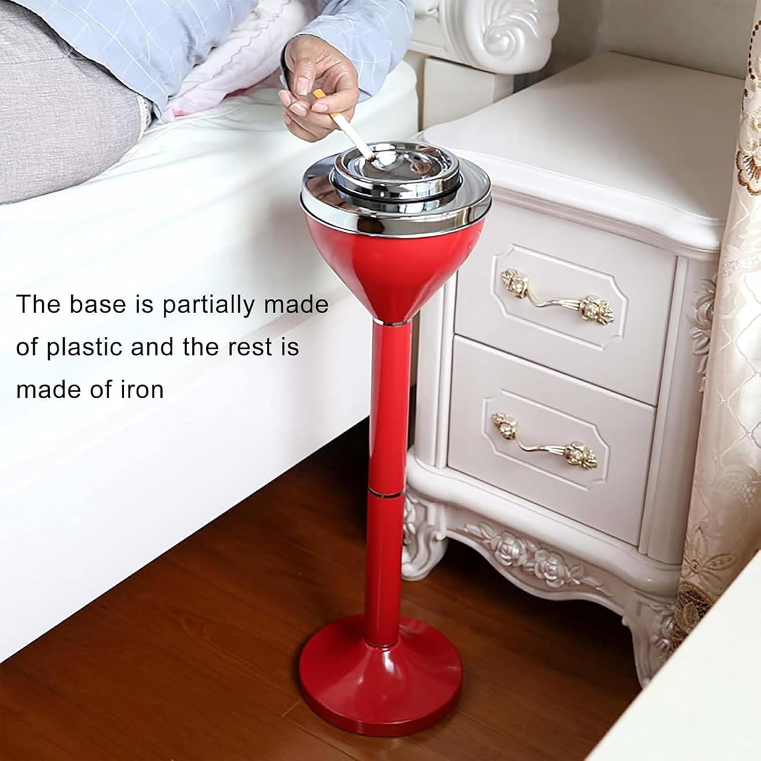 Standing Outdoor Ashtray, Outside Ash Tray for Cigarette Butt Receptacle Disposal, Smokers Cigarette Butt Disposal with Lid, for Living Room, Office Building, Office(White,80.5cm/31.7in)