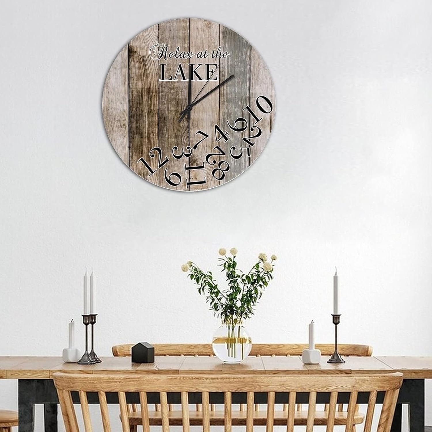 Wood Clock for Wall Decor,Wood Grain Relax at The Lake Retro Silent Non-Ticking Battery Operated Wall Clock Rustic Wooden Clock 15 Inch Wall Art Housewarming Gifts