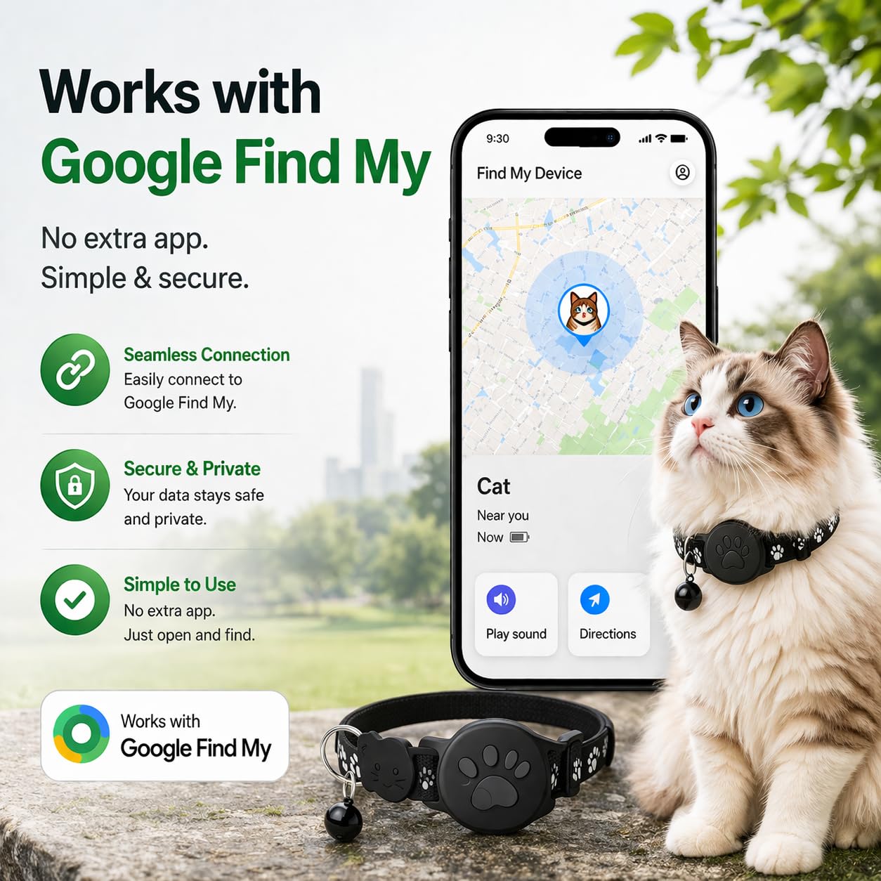 Pet Tracker,GPS Collar for Cats (Android Only) Smart tag,Waterproof Compatible with Google Find My,No Monthly Fee,Advanced Tracking Solution Smart Collar for Pet Safety Ideal Small Large Cats - image 3