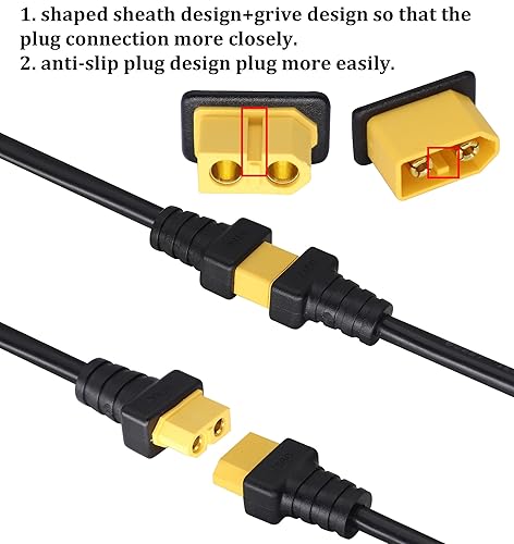 Miniatura 4 de Cable de extensión XT60 de 14 awg, adaptador XT60 macho a hembra, 2 pies negro para RC FPV Car Plane Drone LiPo batería