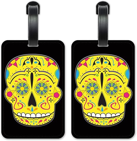 Yellow Sugar Skull - Luggage ID Tags - Suitcase Identification Cards - Set of 2
