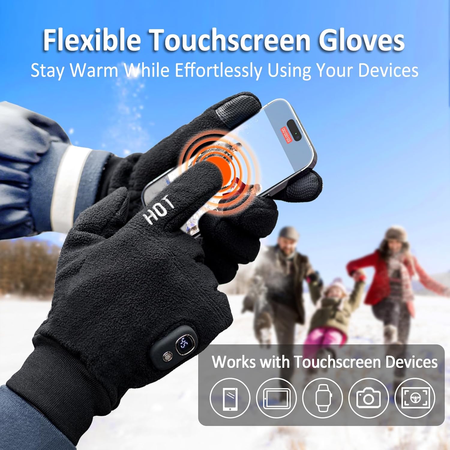 Rechargeable Heated Winter Gloves for Women & Men with Touchscreen, Built-in Smart Display and Premium Polar Fleece, Ideal for Outdoor Skiing/Cycling/Hunting - Image 3