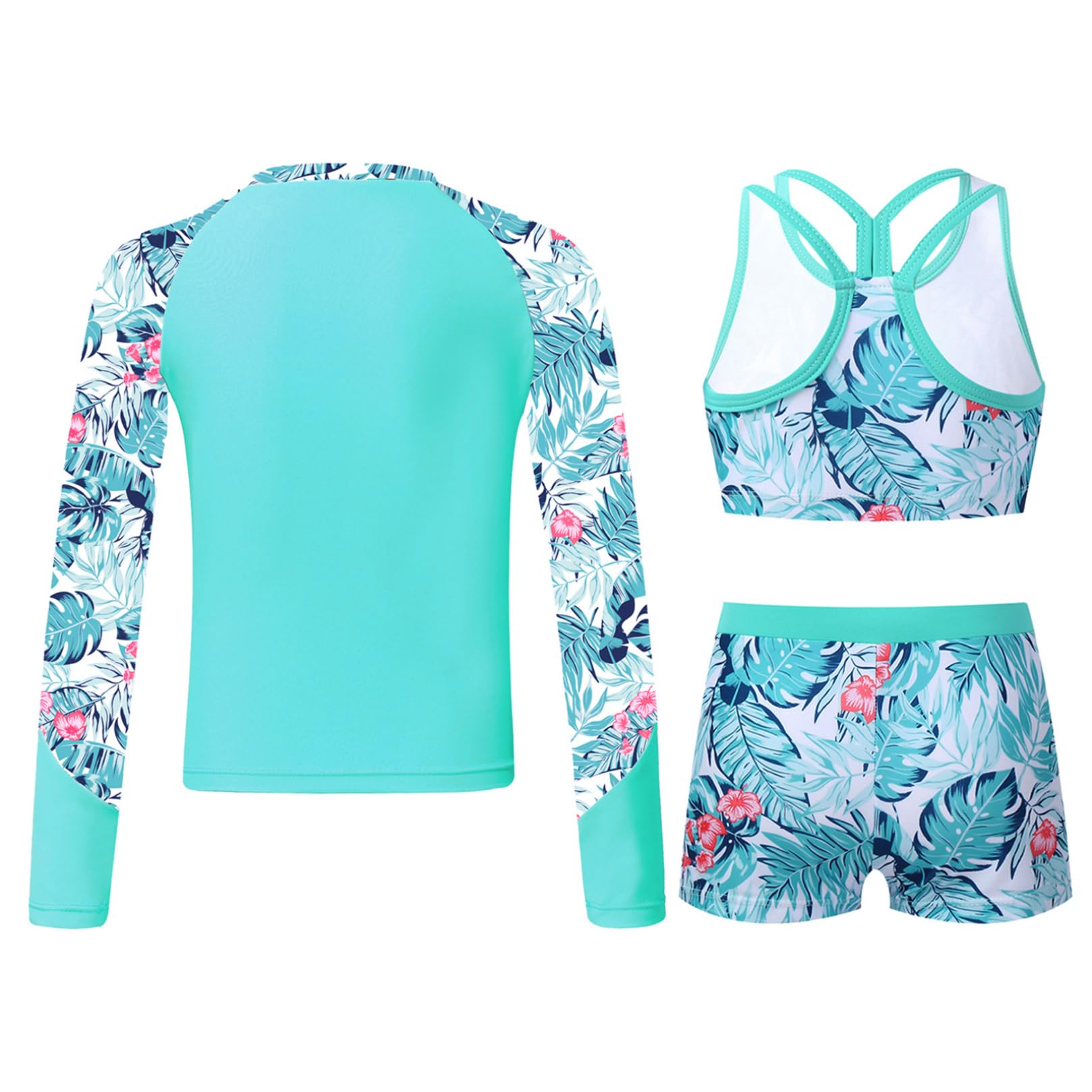 ranrann Enfant Fille Maillot de Bain 3 Pièces Anti UV T-Shirt de Bain Haut et Short de Bain Ensemble Tankini 7-16 Ans B Turquoise 11-12 Ans