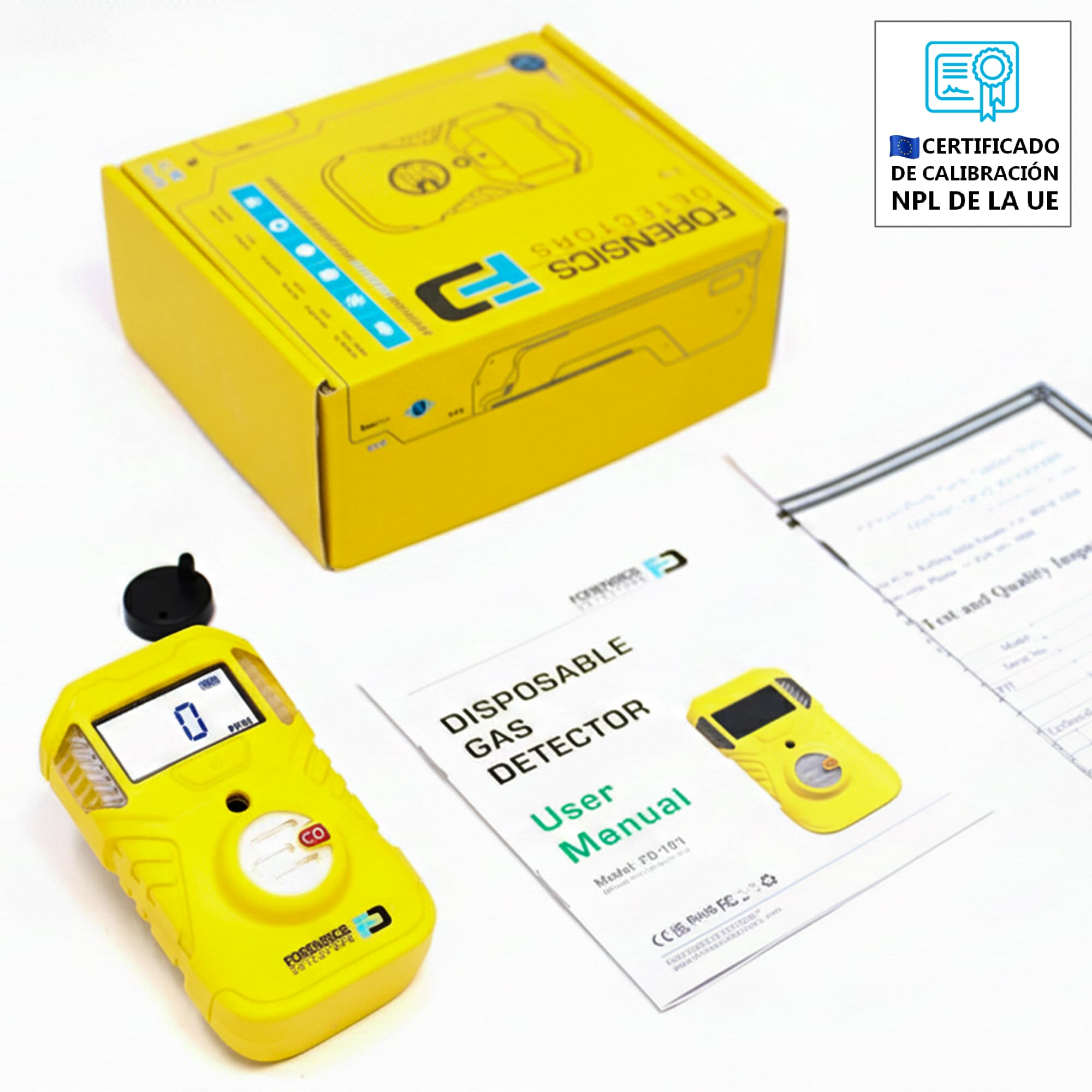 Detector Portátil de Monóxido de Carbono (CO) | Certificado de Calibración EU | Batería de 2 Años | Prueba de Caída Superada Desde 10 Pies | IP67 Impermeable