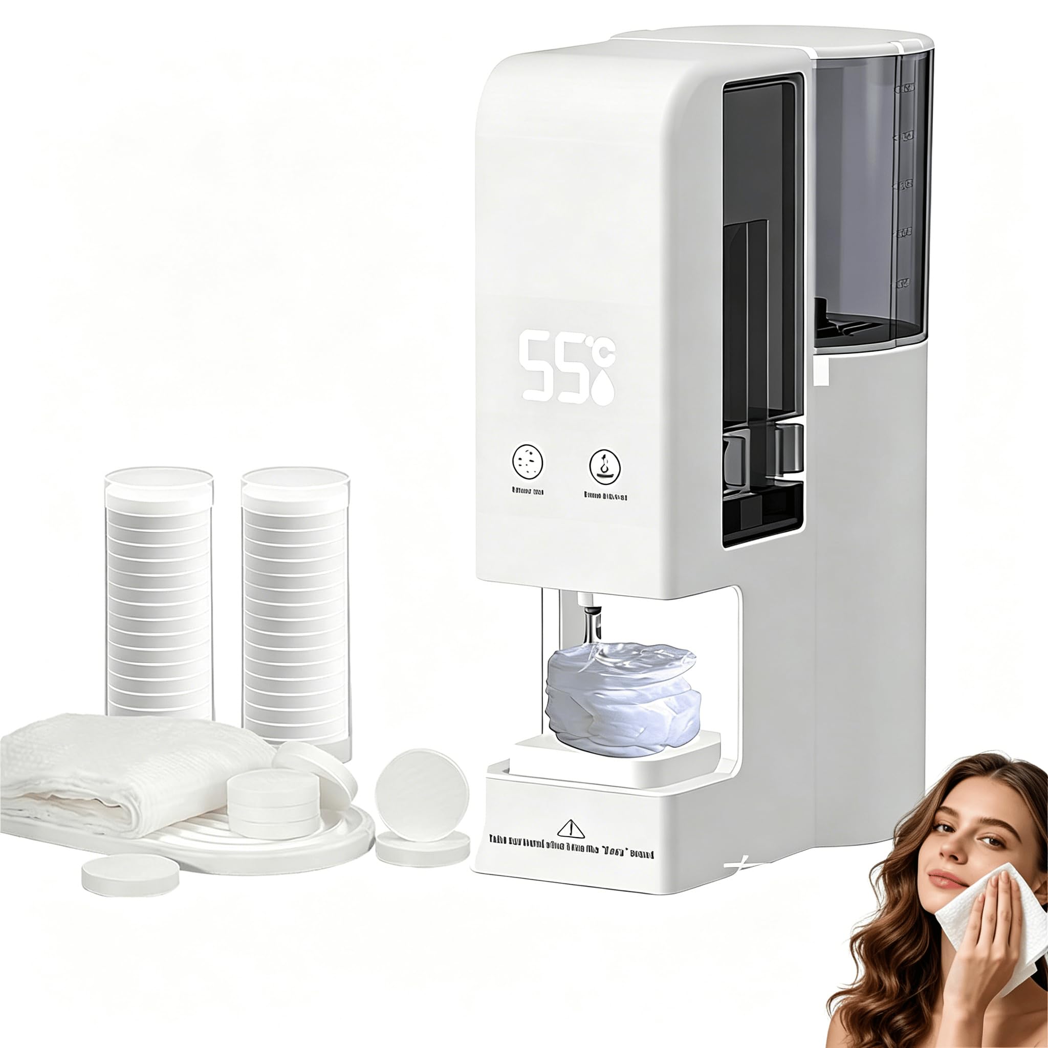 Automatischer Spender-Handtuchwärmer mit 55 °C konstanter Wärme, LED-Anzeige, 500 ml Tank und 40 Handtüchern für Schönheitsbehandlungen,Towel Warmer + 40 Towels