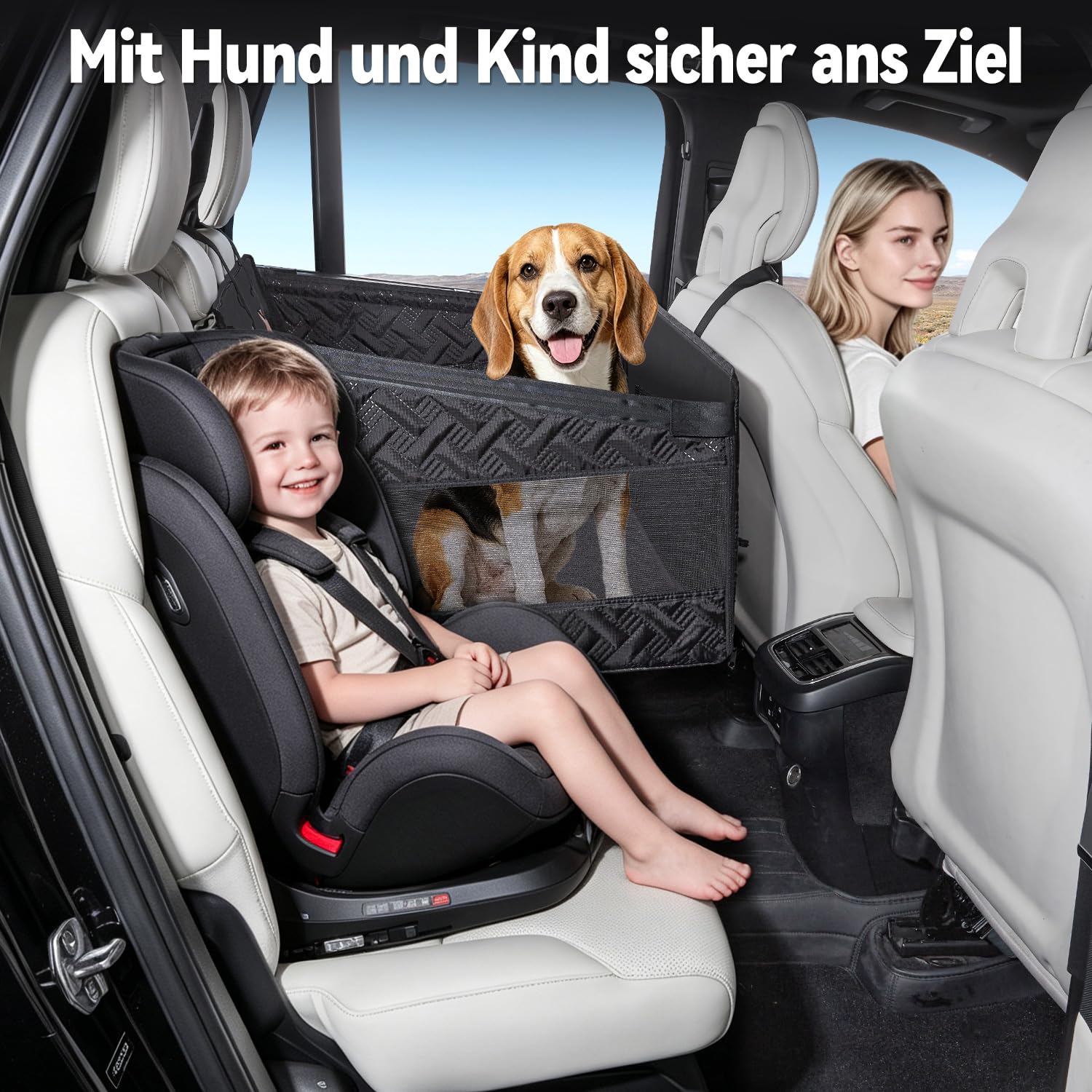GGW Hundesitz Auto Rückbank für mittlere und große Hunde, Sicherheitsleine