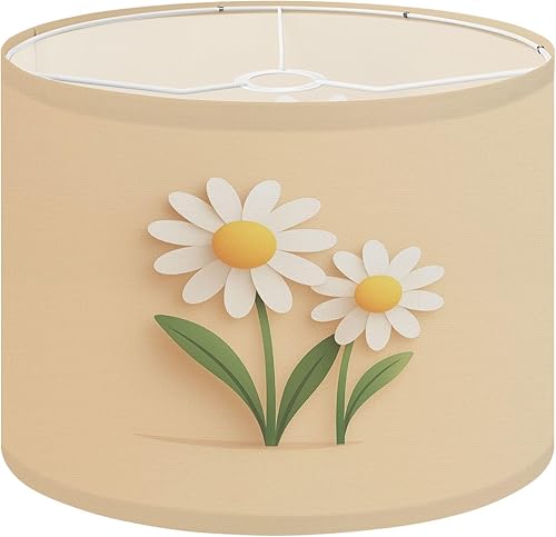 Miniatura 26 de Drum Lamp Shade Naive floral 70s groovy daisy flowers natural tones Retro Lampshade for Floor Lamps Table Lamps Pendant Light 11"x8.9" Replacement