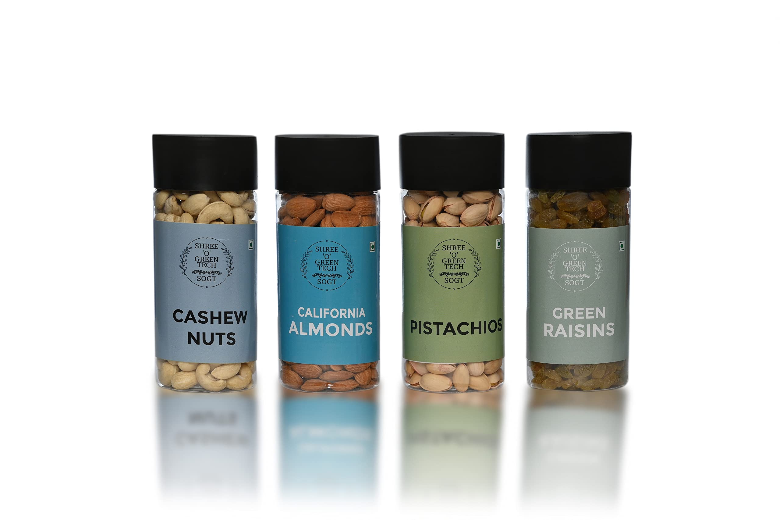 SHREE 'O' GREEN TECH Premium Dry Fruits Combo Pack -Raisins, Almonds, Pistachios, Cashew Nuts Jar Pack (250g * 4)1KG | Value Pack