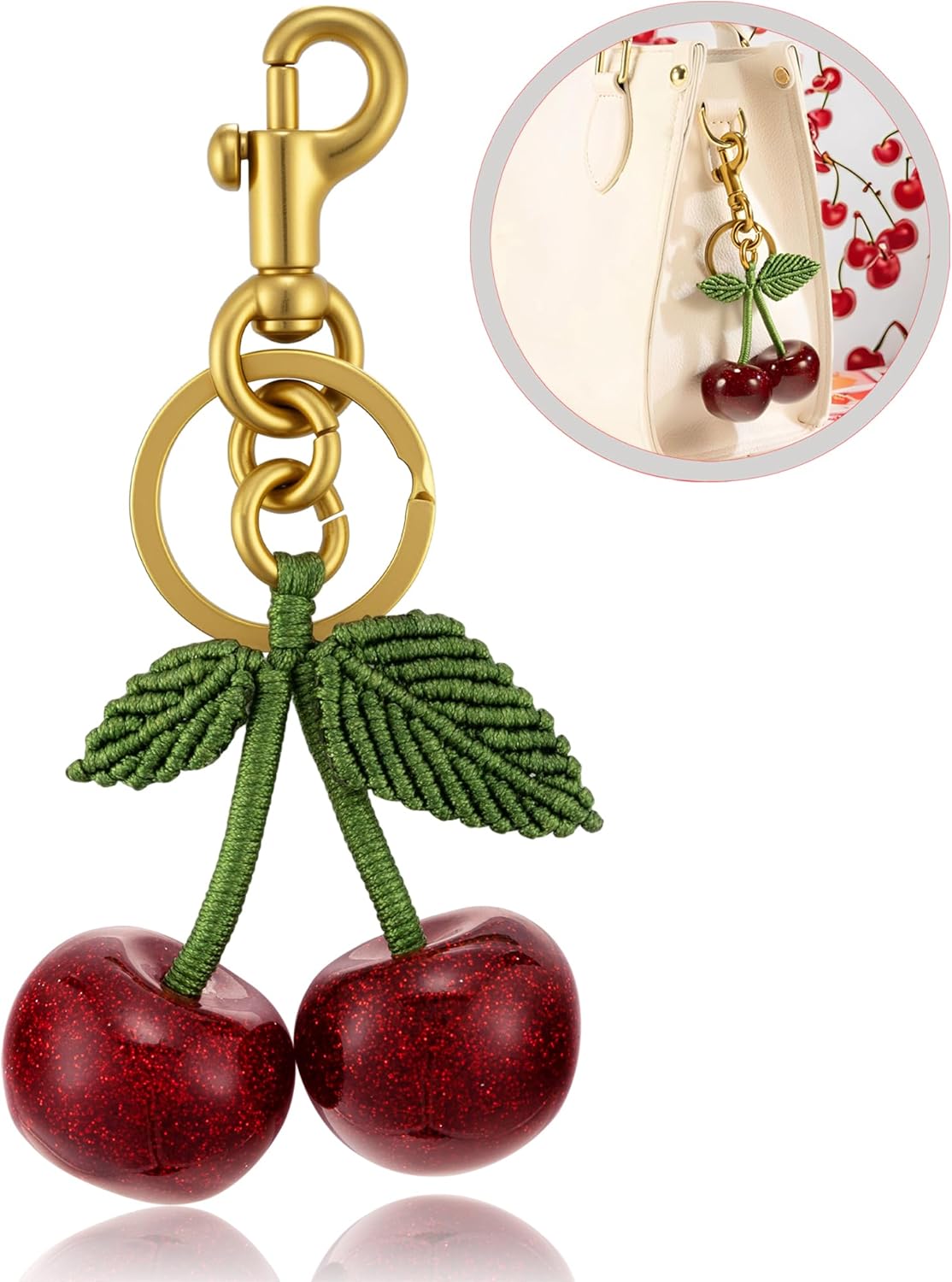 XGALBLA Cute Cherry Keychain for Women Bag Charm Purse Handmade Woven Rope Cherry Keychain - Car keyrings handbags - Fashion enthusiasts