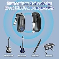 Vista 5 de Sistema de guitarra inalámbrica, transmisor y receptor de audio de carga, rango de 100 pies, para práctica de enseñanza de instrumentos, conciertos
