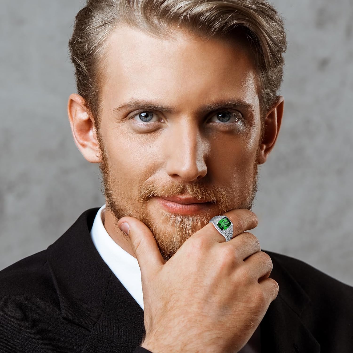 5.3ct Vintage Simulated Sapphire|Emerald|Black Onyx Ring for Men White Gold Plated Men Rings 11mm Square-Cut Mens Cocktail Rings Celtic Pattern Band for Dad Father Size 7-12 - Image 6