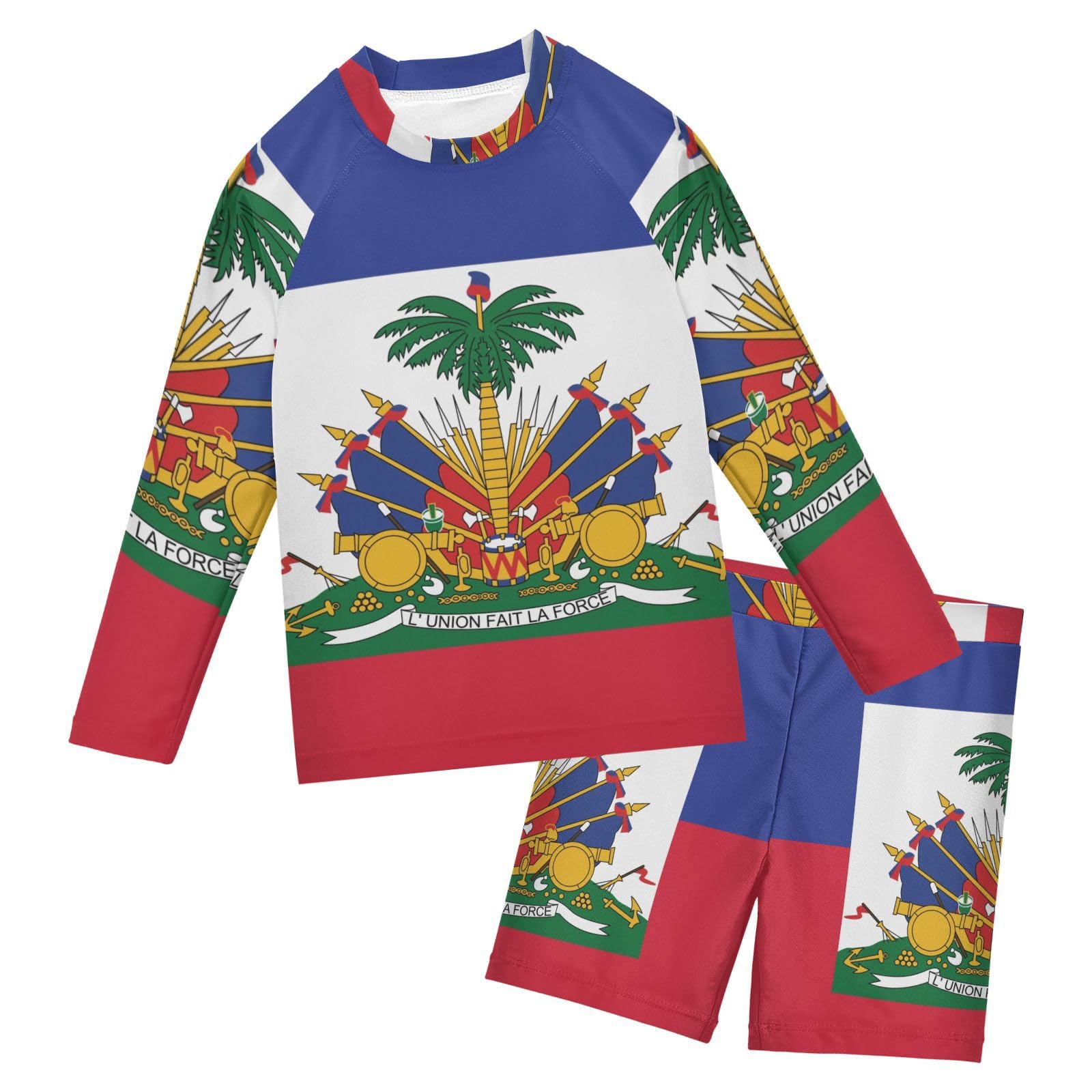 Aflyko Patriot Boys' Rash Guard Set Haiti Flag SPF 50+ Sun Protection Swimsuit Multicoloured