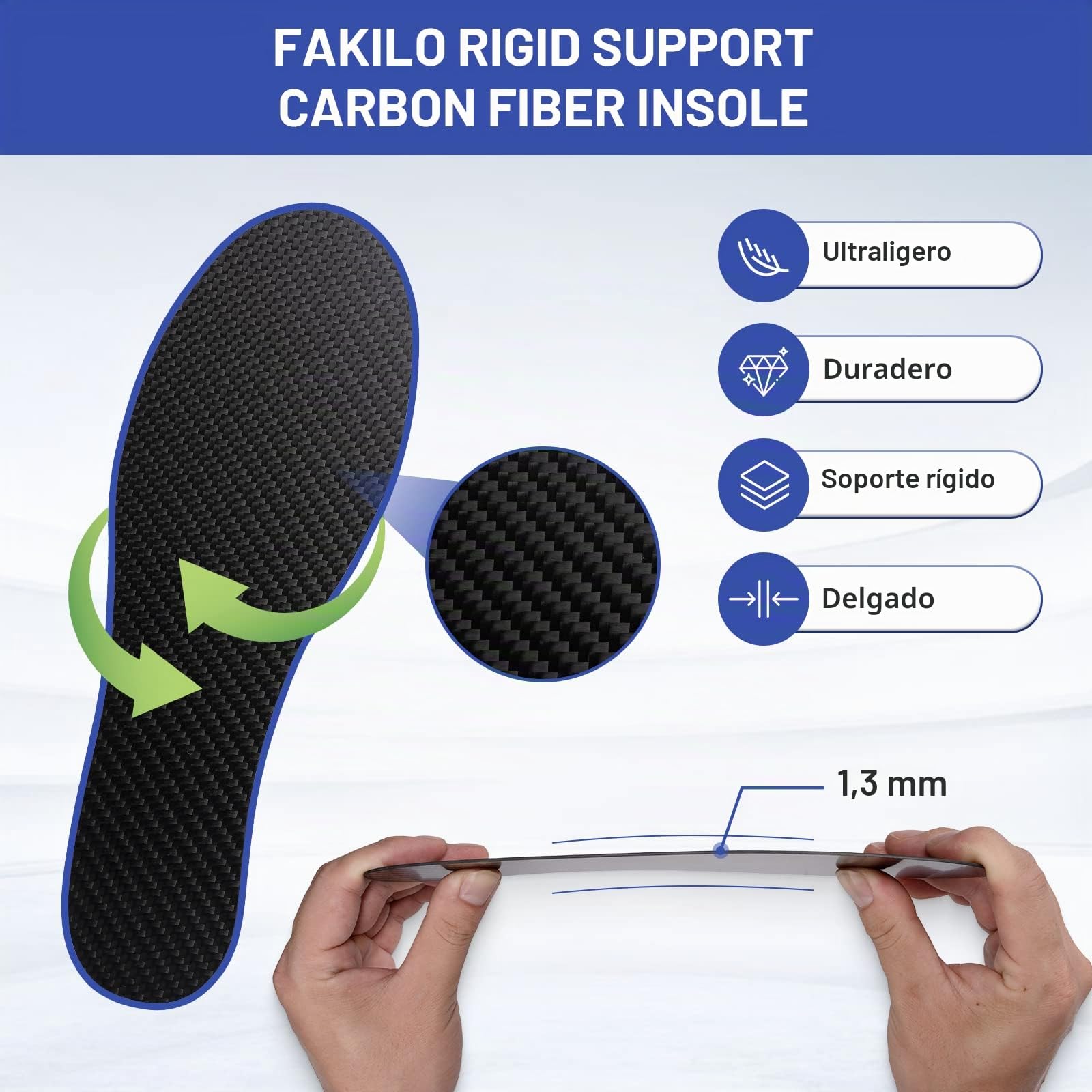 Plantillas de fibra de carbono FAKILO 1 pieza, inserto de zapato rígido para artritis, dedo del pie de césped, Hallux Limitus