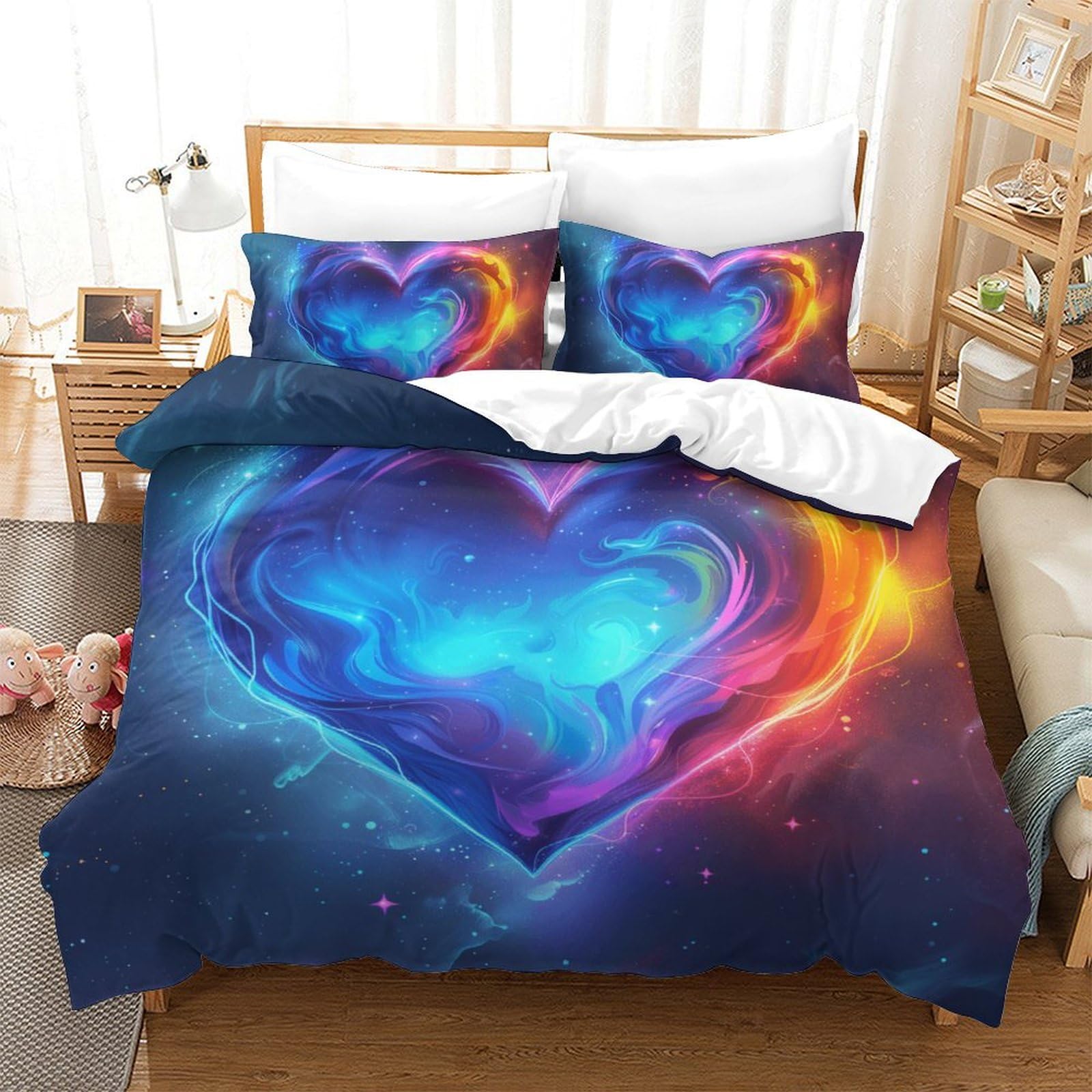 Housse de couette 200x200 amour 3D pour lit double d'ado en microfibre facile à laver