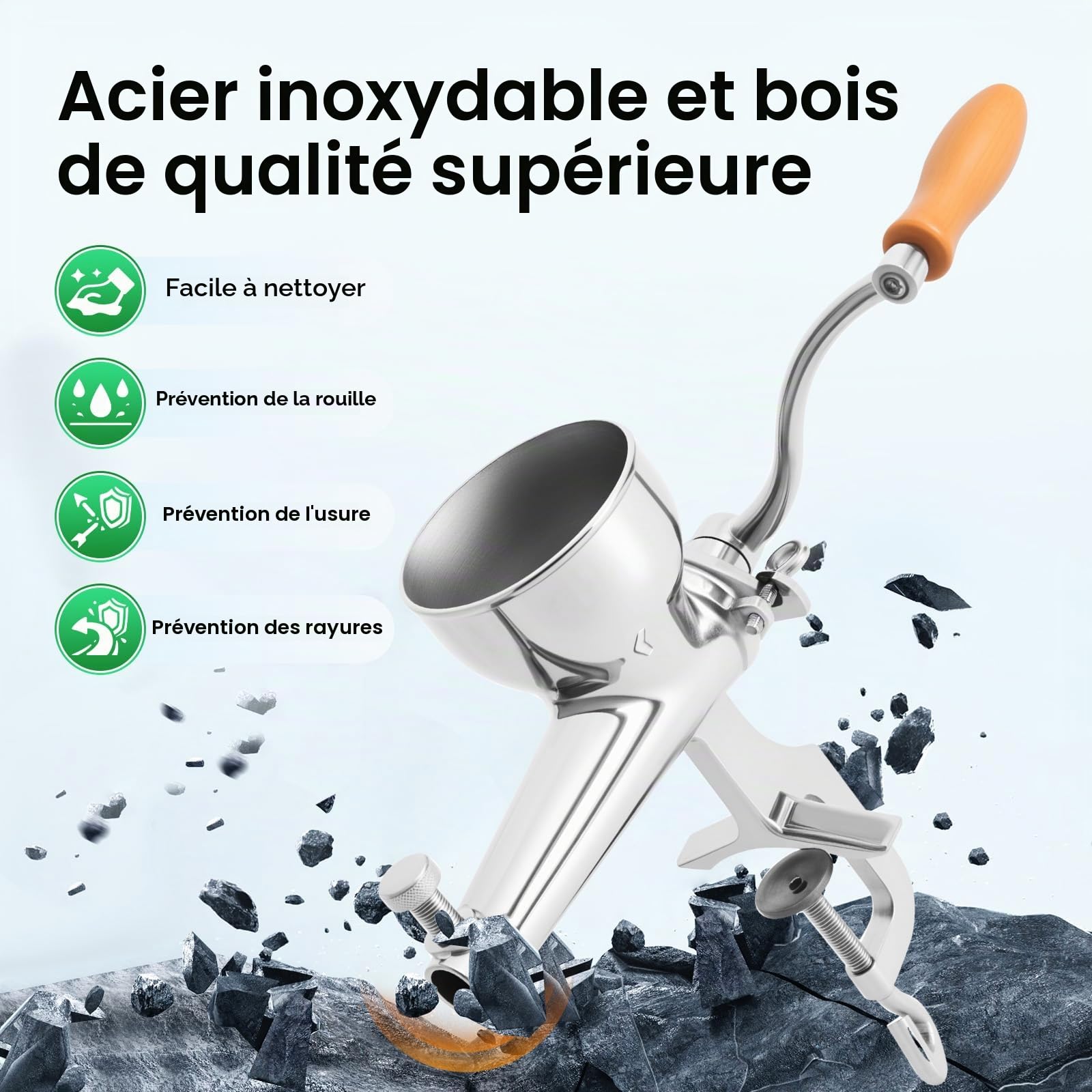 Extracteur de jus, manuel, en acier inoxydable, 32 cm, professionnel, pour fruits, légumes, herbe de blé et légumes à feuilles, avec borne à vis, en acier inoxydable argenté