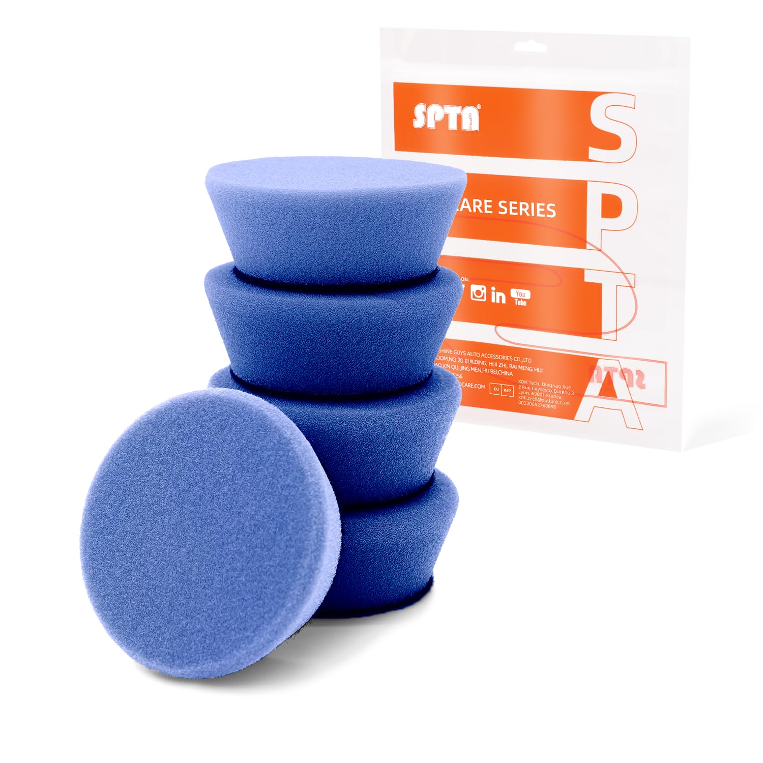 SPTA PRO Blue Mini High-Cut Foam Polishing Pad Sets, 5Pcs 2inch/50mm Sponge Polishing Buffing Pads, Car Foam Detail Polishing Pad Kit for Car Detail Polishing, Small Area Polishing -FF202-5