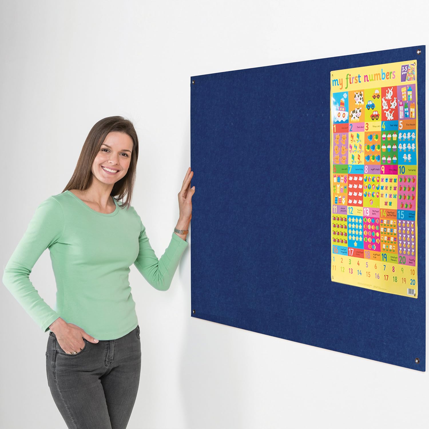 Wonderwall Frameless Blue Felt Noticeboard, 120 x 90 cm, Wall-Mounted Pinboard - for Office, School, Utility Areas