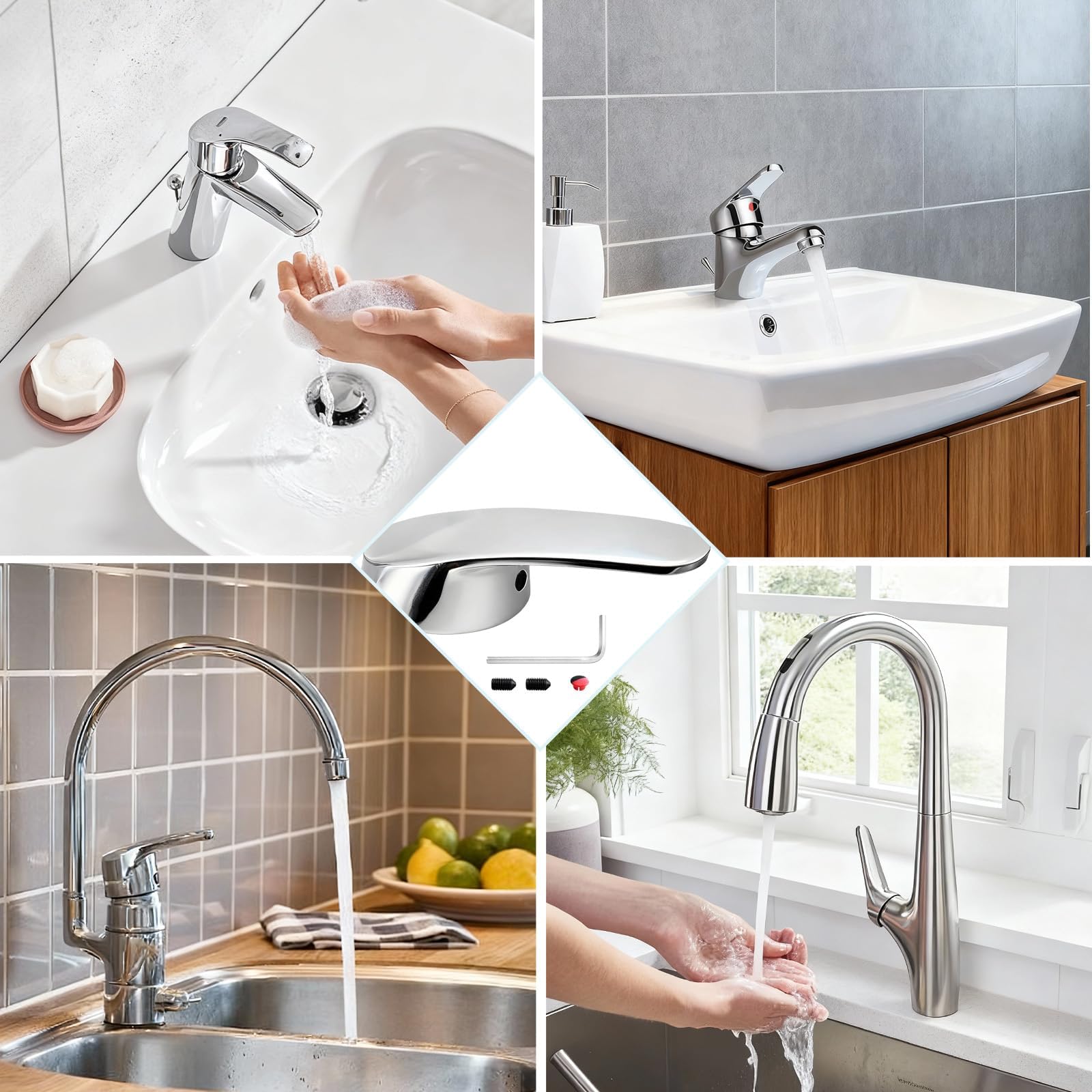 Maniglia per Rubinetti con Pulsante di Colore Caldo Freddo 40 mm, Compatibile con Sistemi di Acqua Calda e Fredda, in Lega di Zinco, per Cucina e Bagno, Design Elegante - Argento