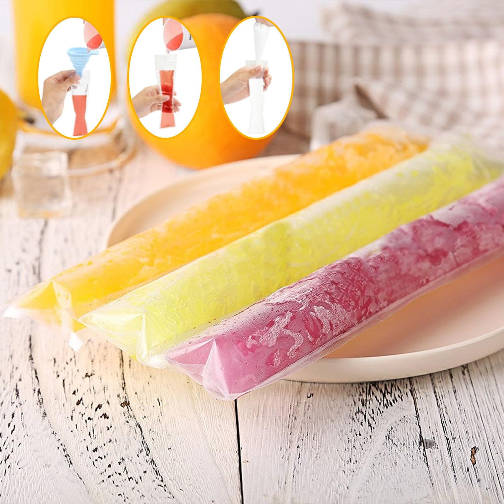 Sacchetti Per Ghiaccioli Fai Da Te - 200 Pezzi Con Imbuto, Senza BPA