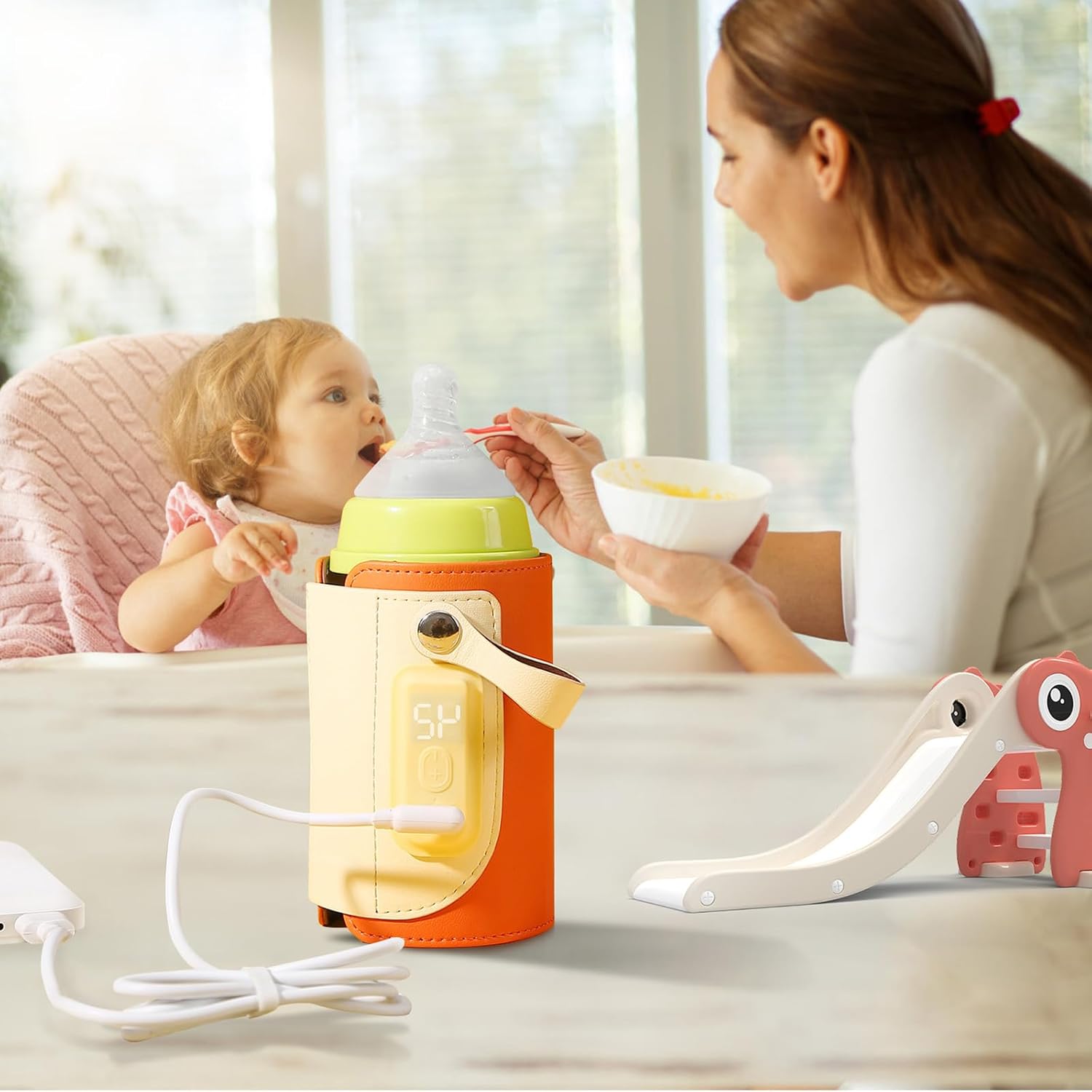 Portable Bottle Warmer, Baby Milk Warmer for All Bottles, Baby Milk Heat Keeper with Fast Charge Adapter, USB Warmer Bottle for Travel Car Home and Outing
