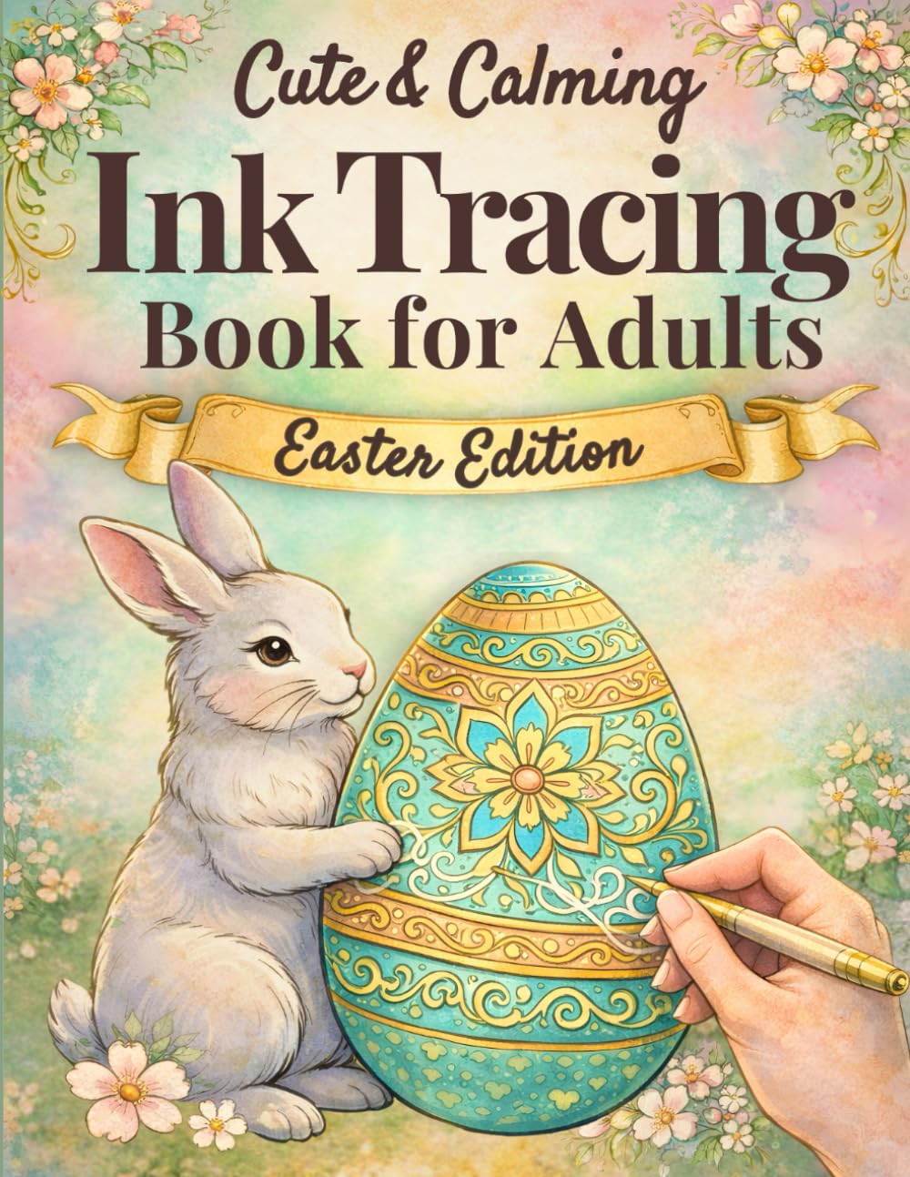 Cute & Calming Ink Tracing Book for Adults - Easter Edition: Trace the White Lines with a Black Pen to Reveal Beautiful Spring Scenes of Calm and Renewal