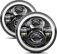 Vista 1 de Faros delanteros LED H6024 de 7 pulgadas con halo redondo compatible con Jeep Wrangler JK JKU H1 H2 Miata GMC Chevy Ford Dodge, etc. Aprobado por
