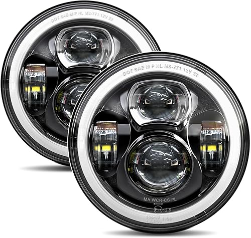 Faros delanteros LED H6024 de 7 pulgadas con halo redondo compatible con Jeep Wrangler JK JKU H1 H2 Miata GMC Chevy Ford Dodge, etc. Aprobado por el