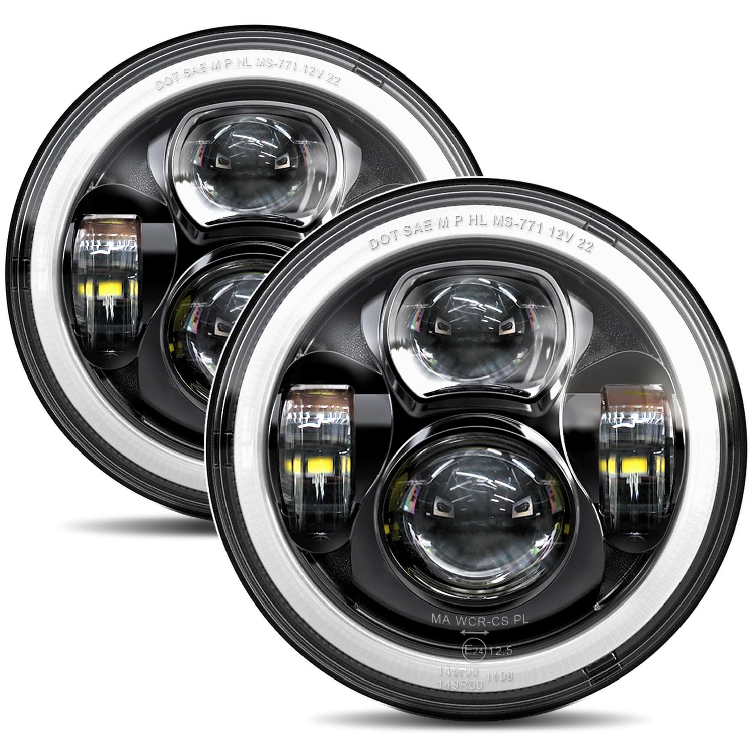 7 inch LED Halo Headlights with High/Low Beam White DRL Amber Turn Signal 160W 7200Lumens Compatible with 2007-2017 Jeep Wrangler JK JKU DOT Approved Headlamp Replacement - 1 Pair