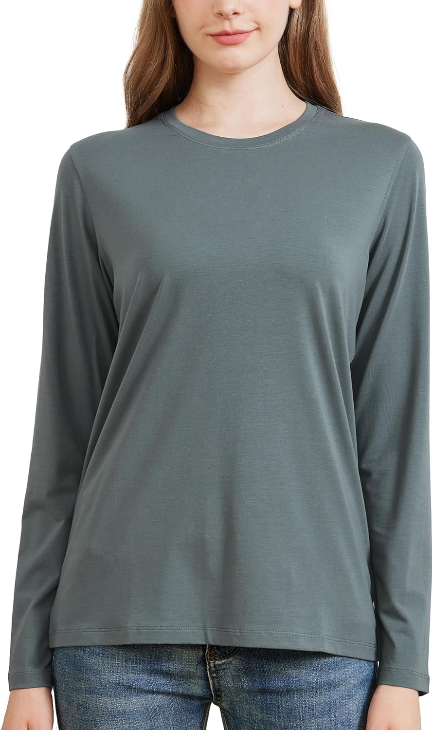 netdraw Women's Bamboo Viscose Cotton Long Sleeve T-Shirt, Crew Neck Buttery Soft Comfy Casual Lounge Sleep Pajama Tees