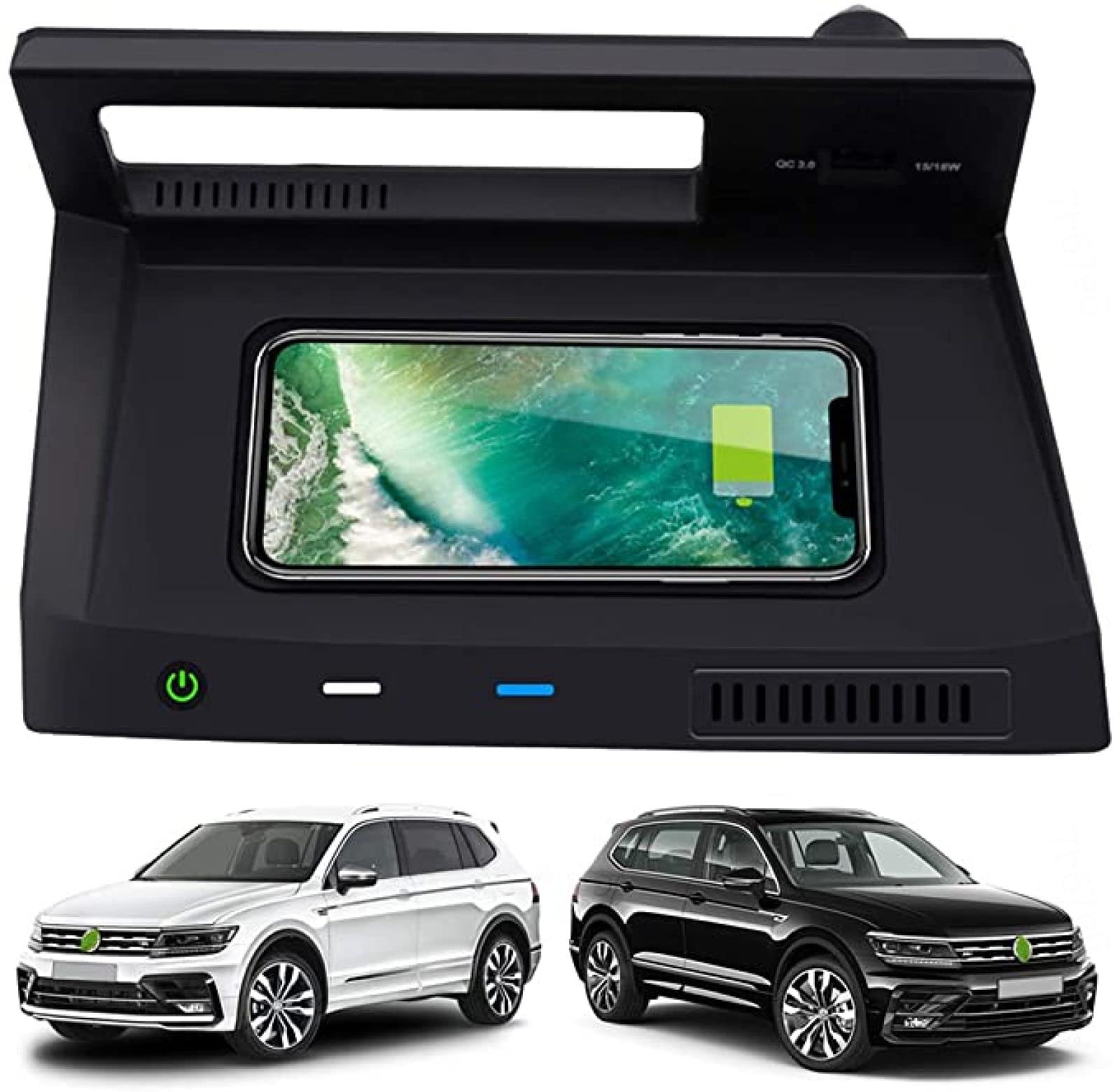 Wireless Car Charger Centre Console Accessory Panel for v-w 2017 2018 2019 2020 with QC 3.0 USB Port 10W Qi Mobile Phone Fast Charging pad for All Qi Phone