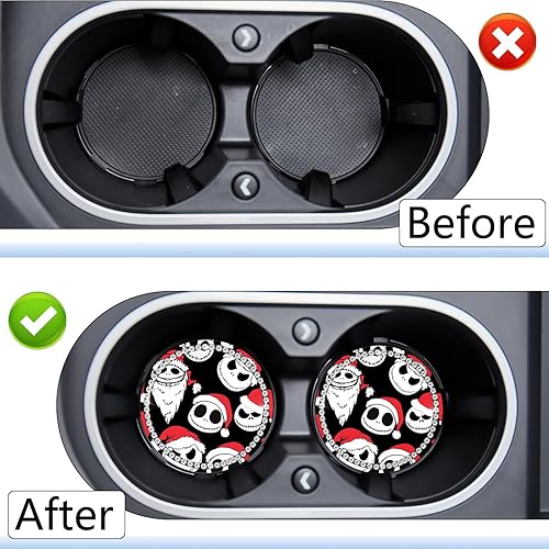 Miniatura 10 de Jupswan Portavasos para automóvil, paquete de 2 unidades, lindo y divertido ratón de dibujos animados de Navidad, de silicona, accesorios para