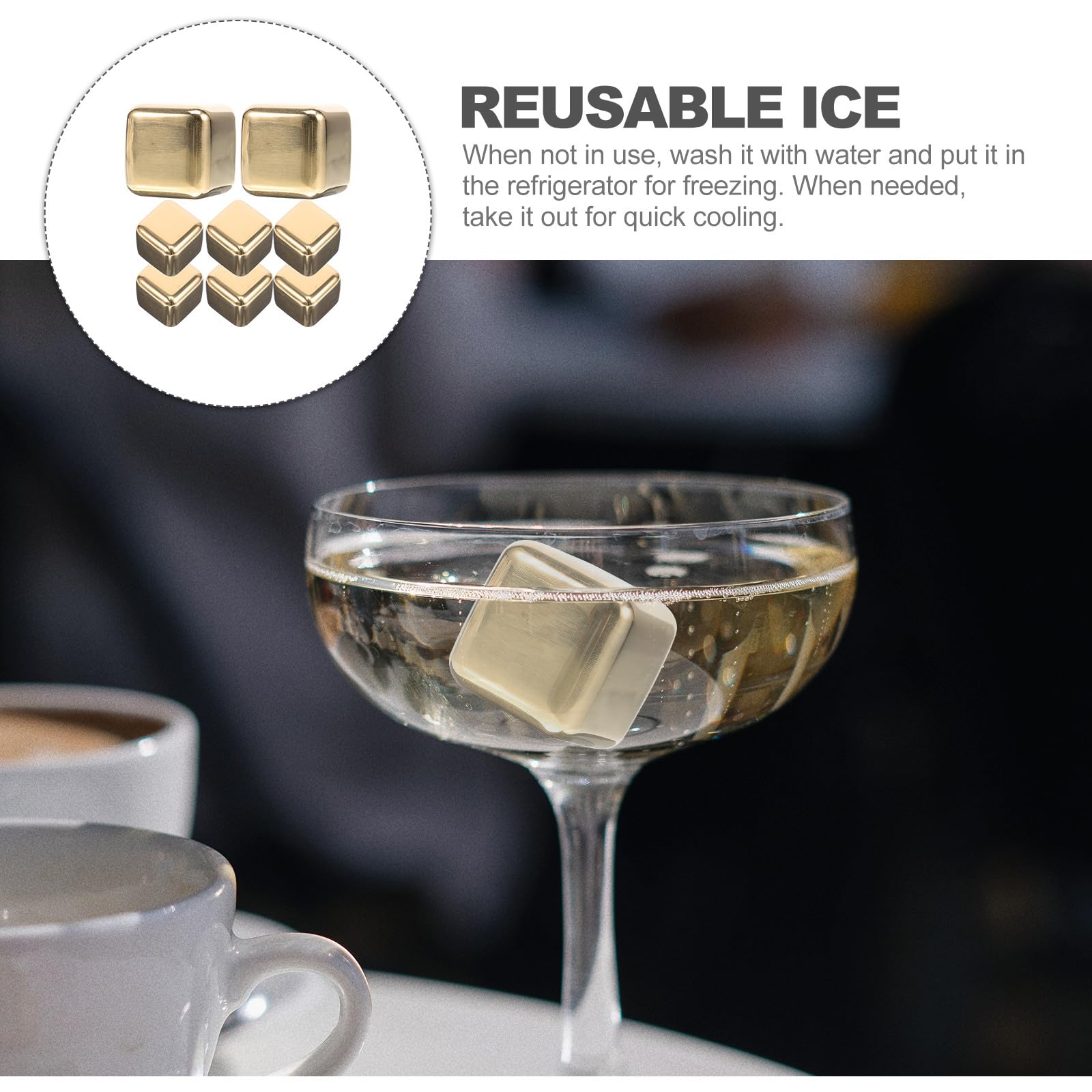8 Piezas Cubitos Diseño Inoxidable Reutilizables de de Acero Superficie Lisa Cuadrado Dorado para Whisky y para Cafés y de Bebidas Espirituosas