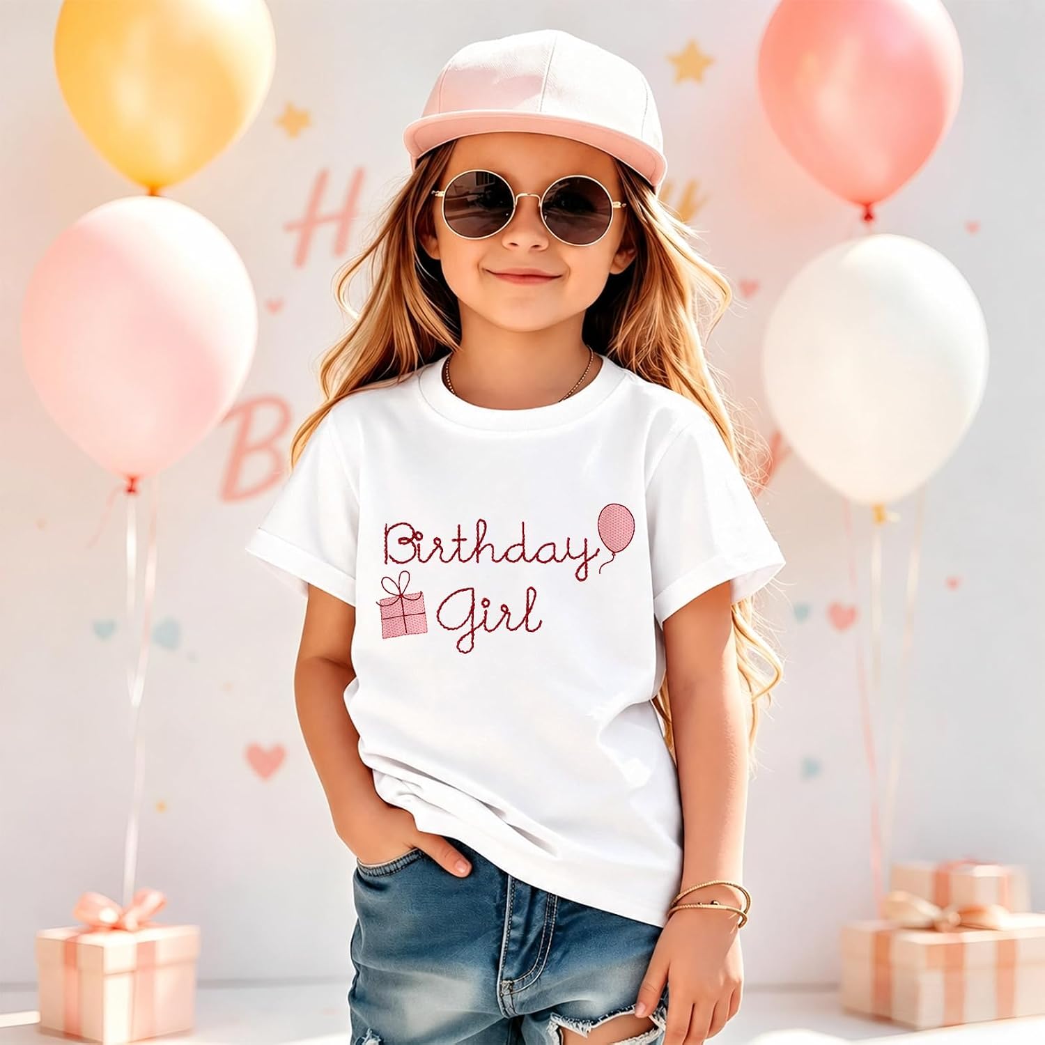 GLIGLITTR Birthday Girl Shirt Embroidery T-Shirt for Toddler Baby Girls Birthday Outfits Kids Bday Party Gift Tee Tops 2-8Y (White,4T)