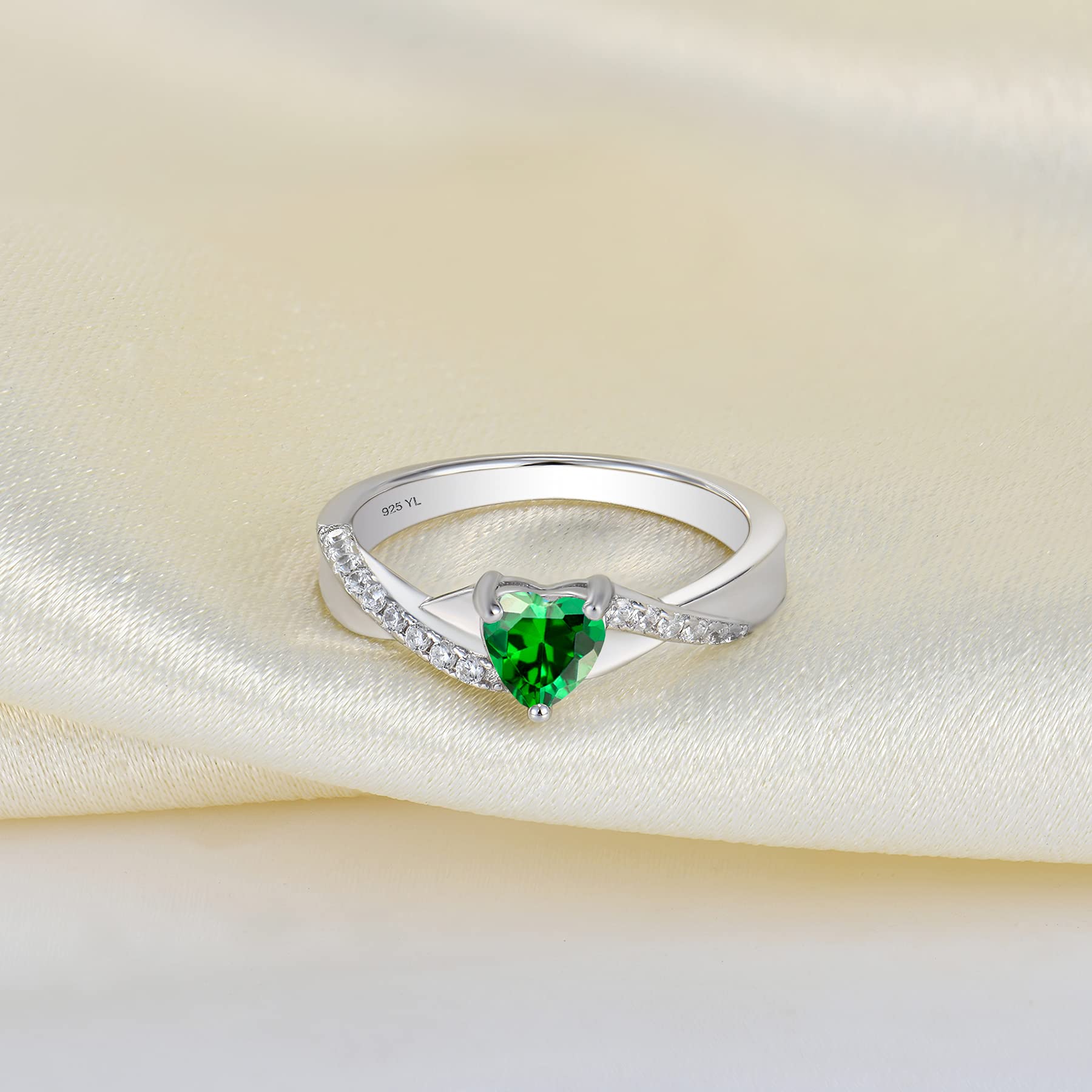 YL Anello di Fidanzamento Cuore Argento 925 con 12 Pietra Portafortuna Zirconia Cubica Anello Solitario Infinito anello Nuziale per Donna Sposa