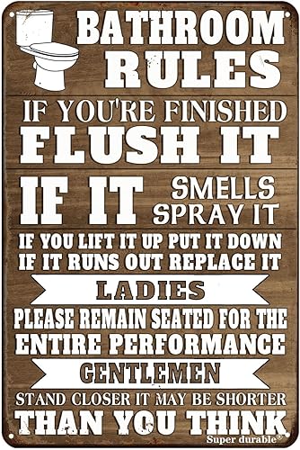 Divertido letrero de metal con reglas de baño, decoración de pared, decoración de pared de granja, baño, baño, baño, decoración de 12 x 8 pulgadas
