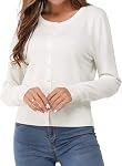 Newshows Women's Solid Button Down Long Sleeve Classic Crew Neck Knit Cardigan Sweater