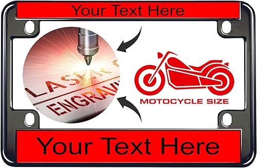 Miniatura 20 de Marco de matrícula de metal para motocicleta, grabado con láser, tamaño estándar, con diseño de texto personalizado, acabado color plomizo, texto